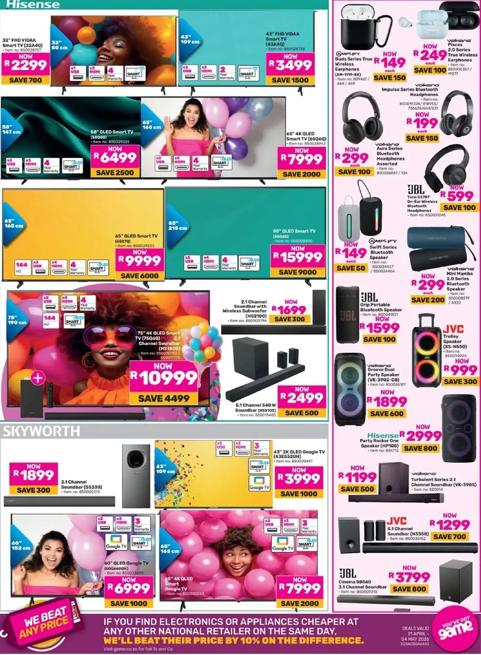 New Game catalogue – valid from 21.04.2026 | Page: 5 | Products: Headphones, Speaker, TV, Subwoofer