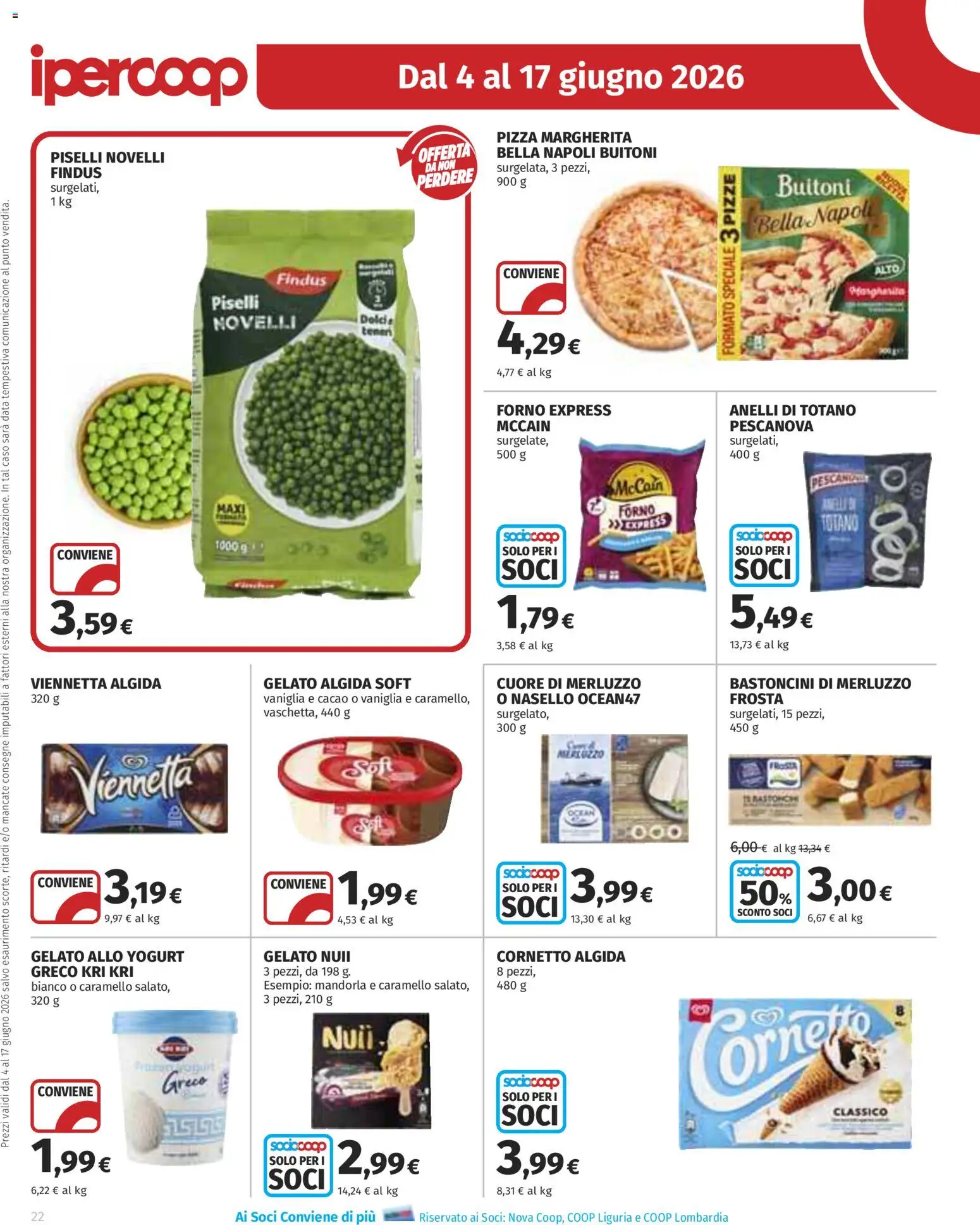 Volantino Ipercoop del 04.06.2026 | Pagina: 22 | Prodotti: Merluzzo, Data, Piselli, Nasello