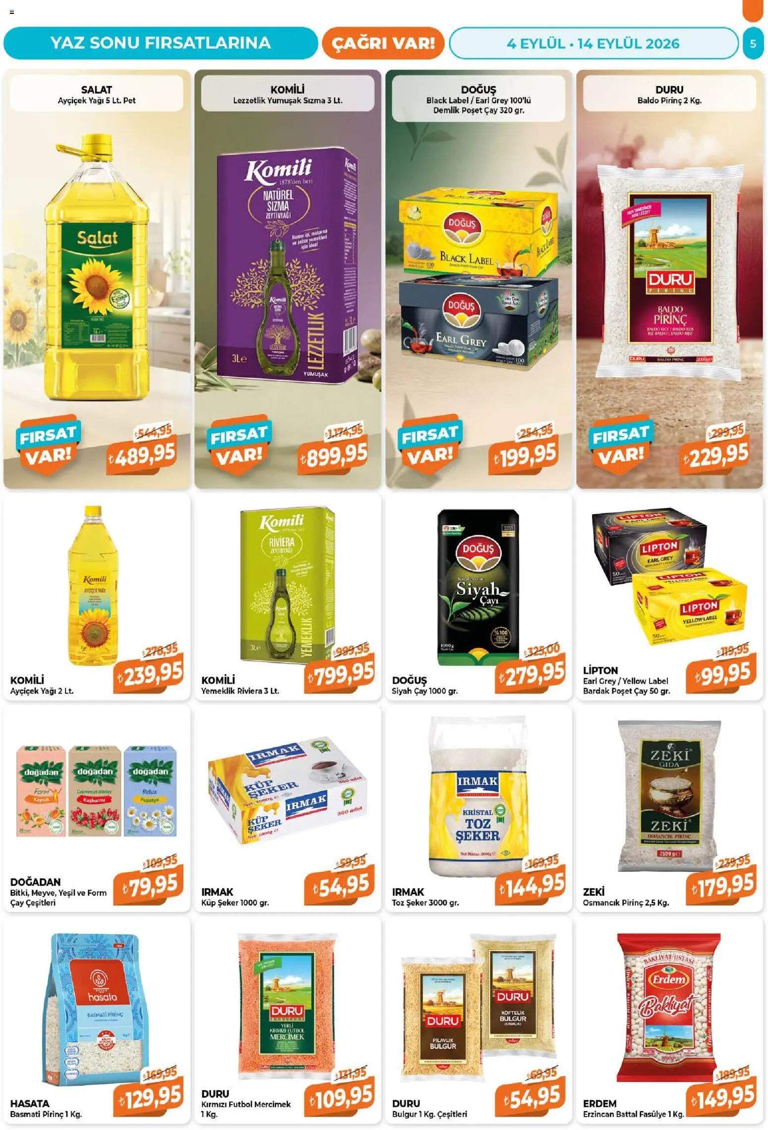 Çağrı Market Katalog - 04 Eylül 2026 tarihinden itibaren geçerlidir | Sayfa: 5 | Ürünler: Çay, Şeker, Bardak, Kuşburnu