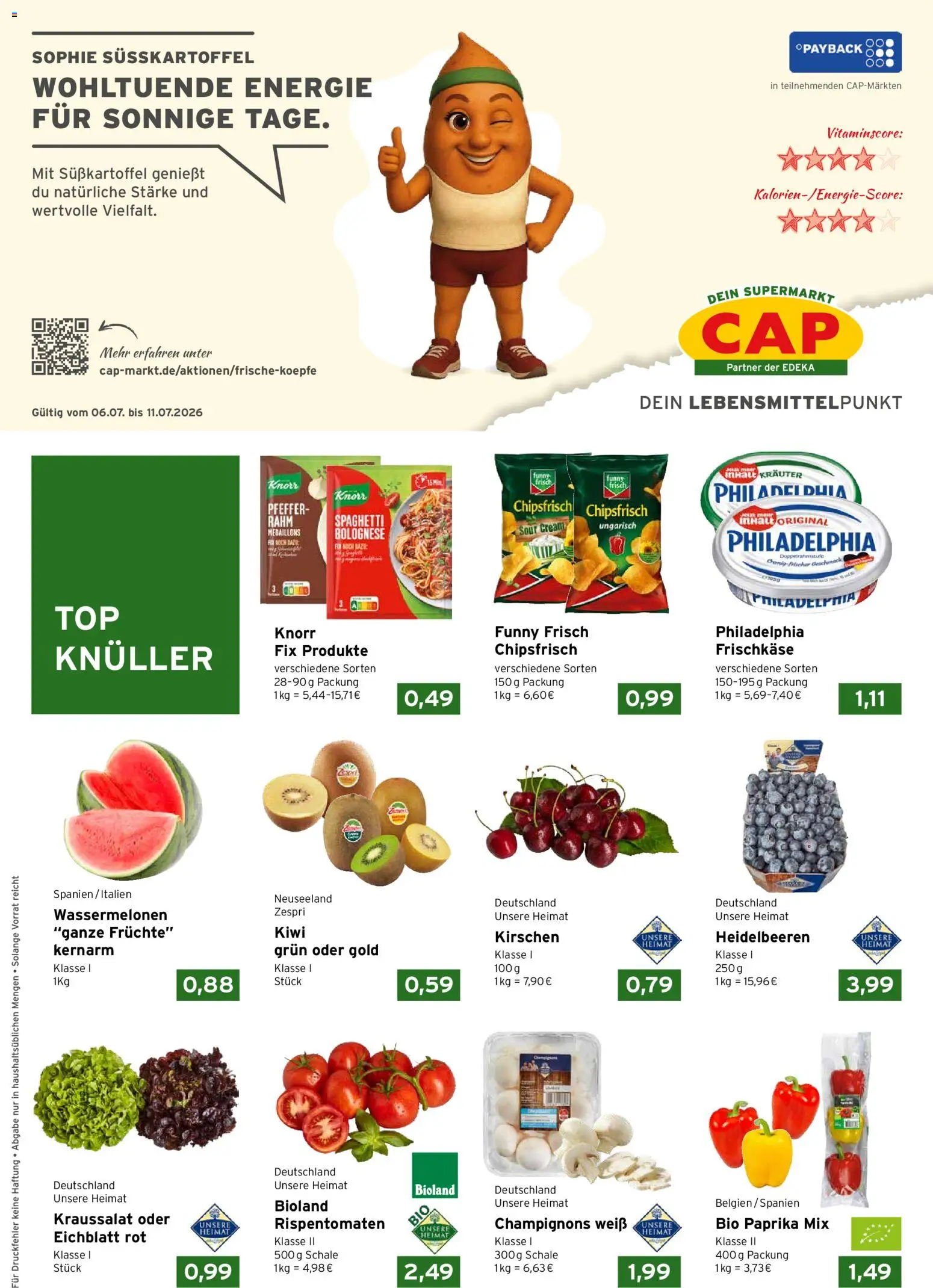 CAP Markt Prospekt – gültig ab 06.07.2026 | Seite: 1 | Produkte: Knorr, Kirschen, Heidelbeeren, Pfeffer