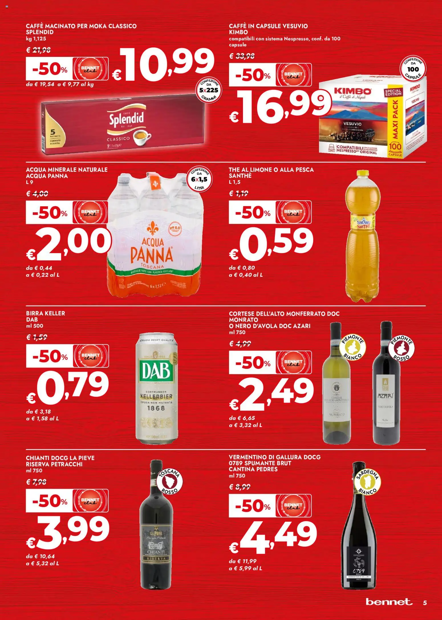Volantino bennet del 30/07/2026 | Pagina: 5 | Prodotti: Birra, Acqua, Caffe in capsule, Acqua minerale
