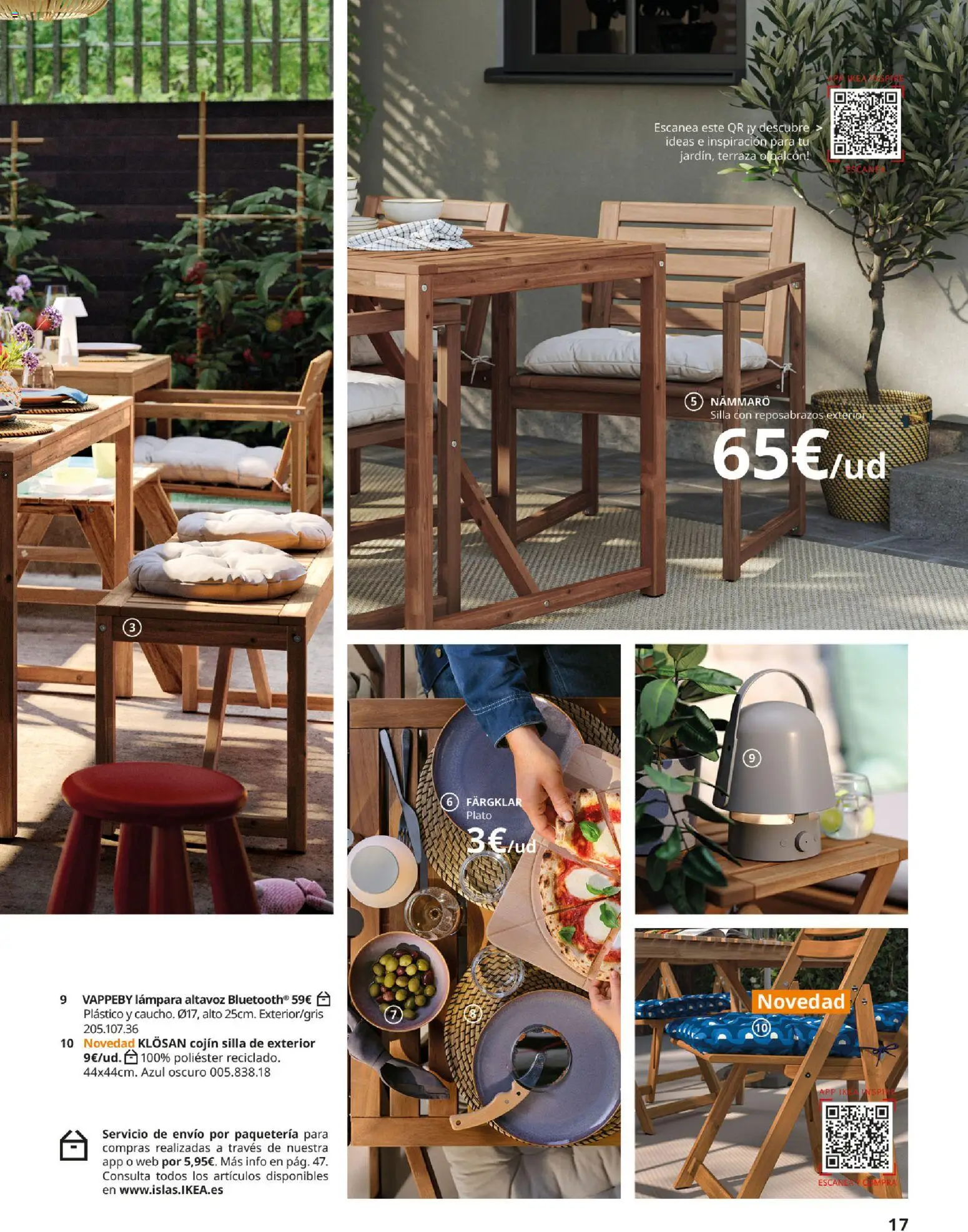 Catálogo IKEA Muebles de exterior │ válido desde el 17/12/2025 | Página: 17 | Productos: Altavoz, Cojín, Silla, Lámpara
