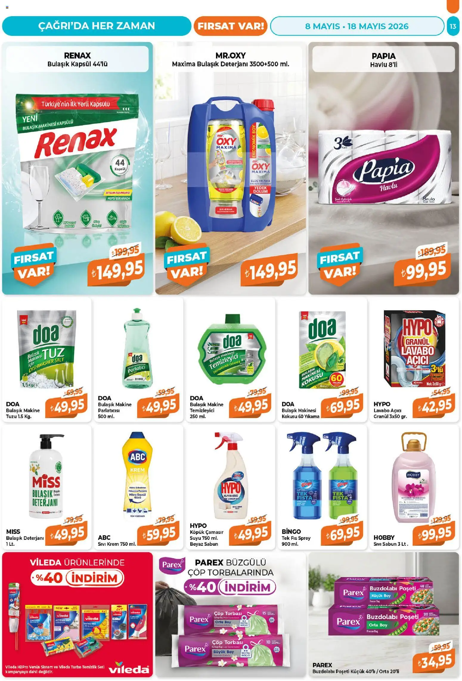 Çağrı Market Katalog - 08.05.2026 tarihinden itibaren geçerlidir | Sayfa: 13 | Ürünler: Sabun, Bulaşık deterjanı, Buzdolabı, Bulaşık makinesi