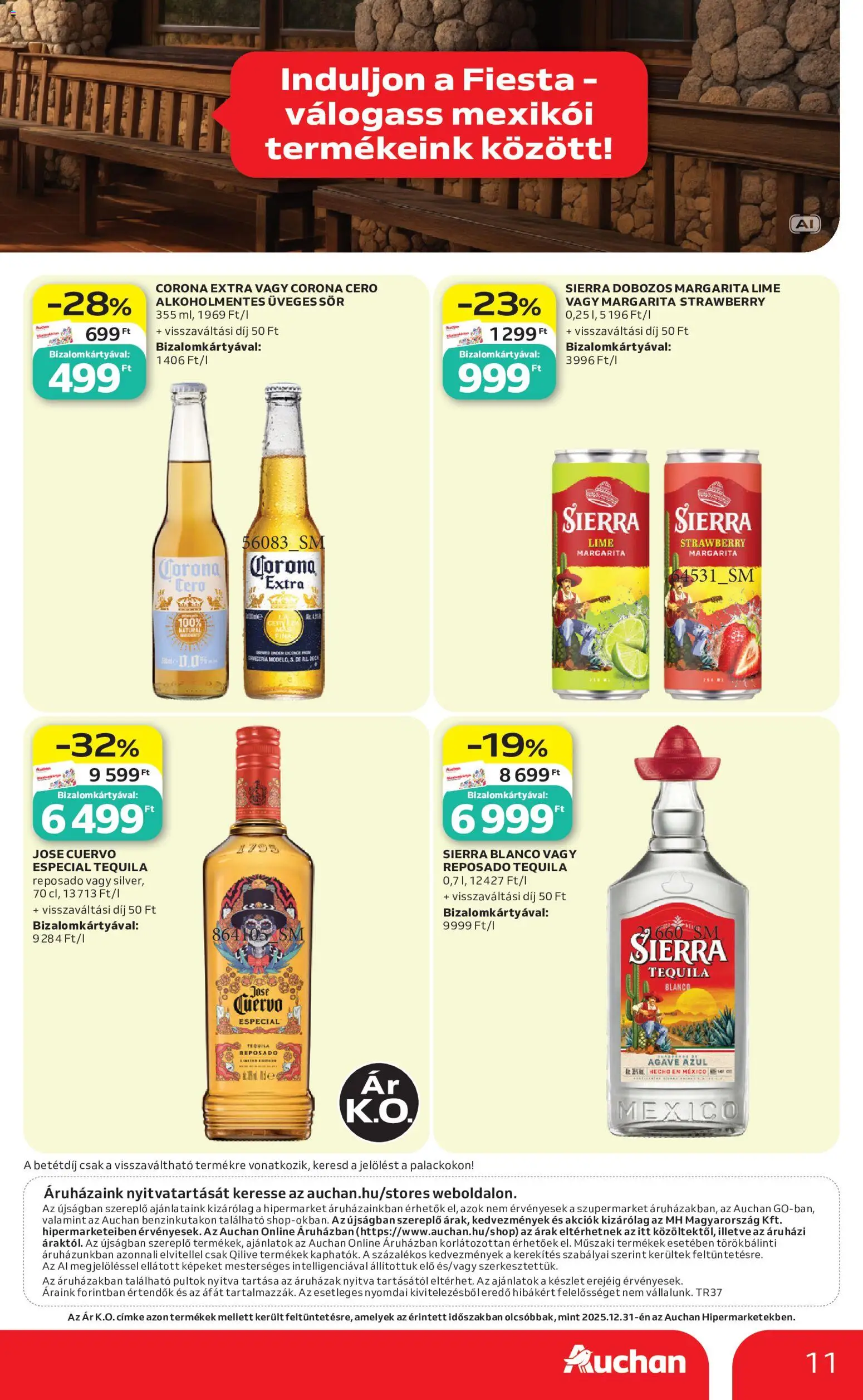 Auchan akciós ujság - amely érvényes a következő dátumtól: 2026.09.10. | Oldal: 11 | Termékek: Lime, Üveges sör, Tequila, Sör