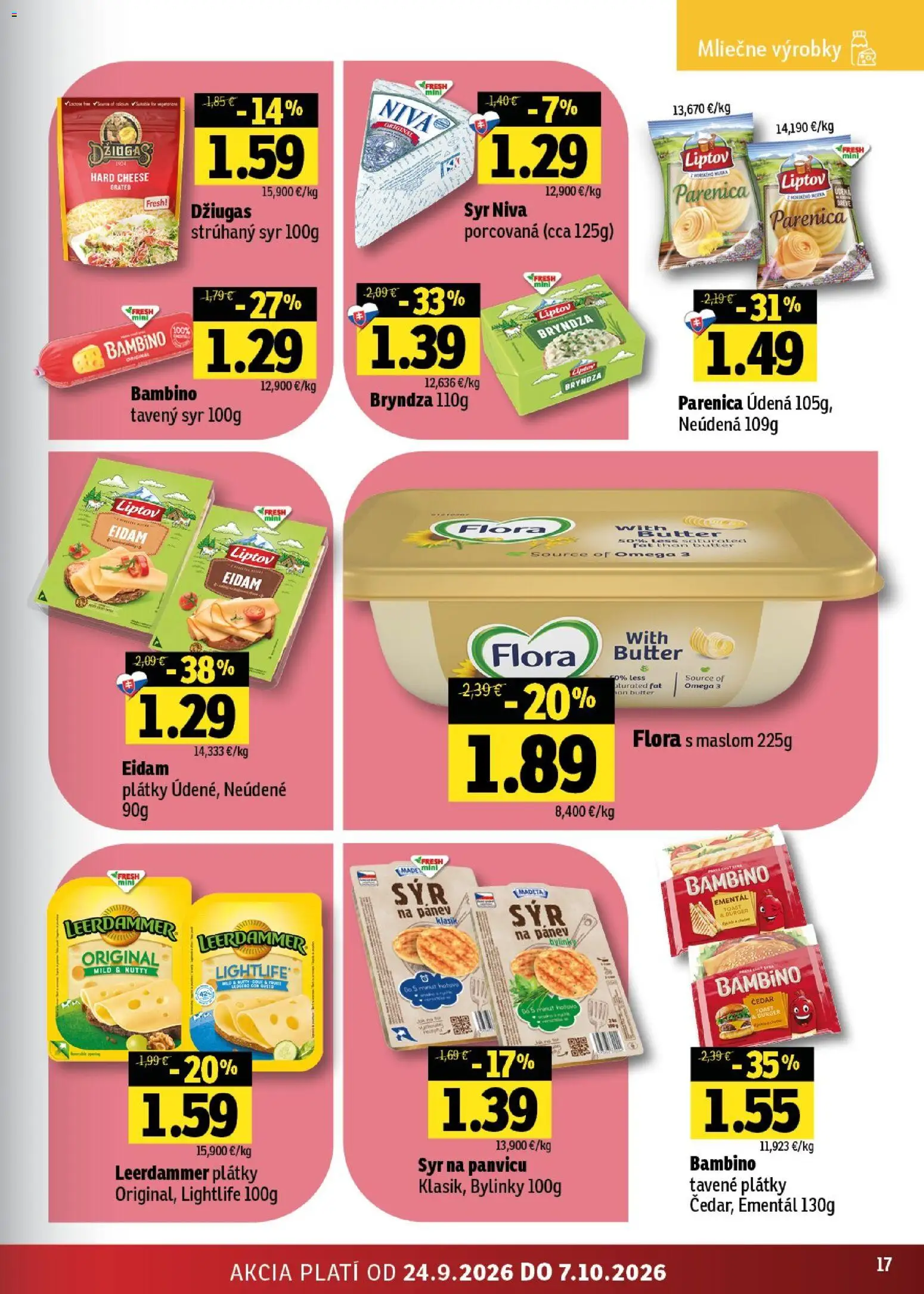 Nové Fresh akcie – leták je platný od 24.09.2026 | Strana: 17 | Produkty: Syr, Niva, Bryndza, Tavený syr