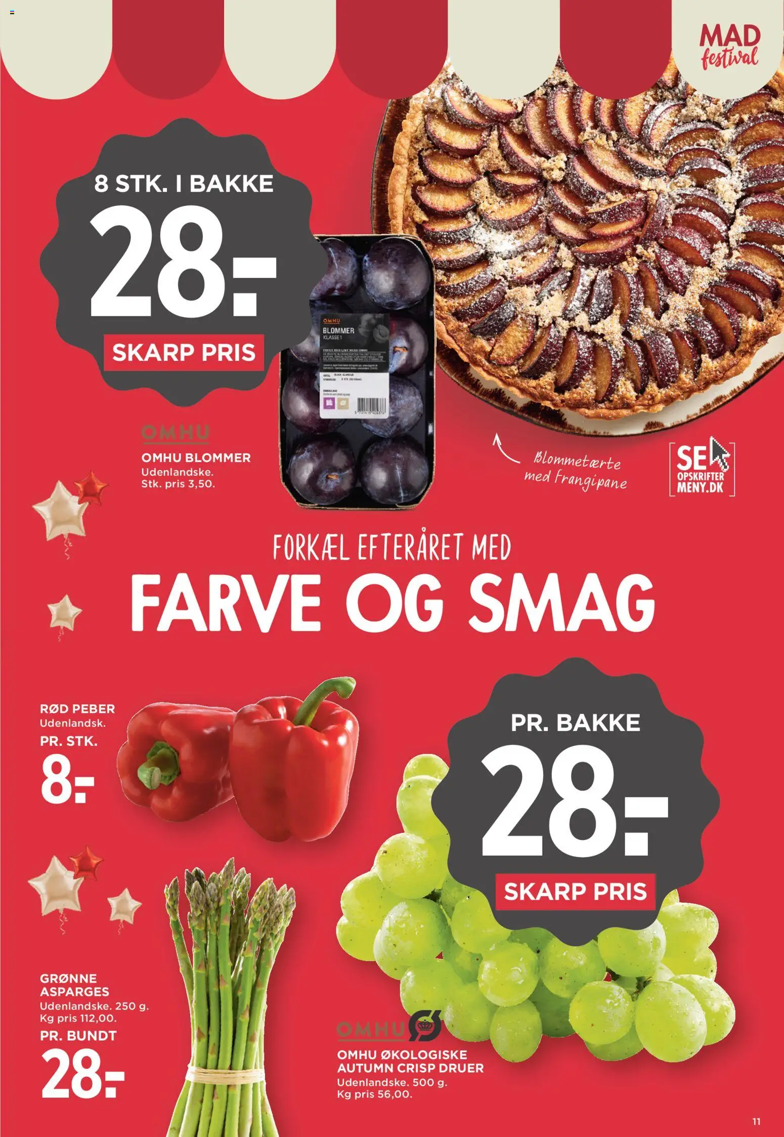 Meny tilbudsavis – gyldig fra 18/09/2026 | Side: 11 | Produkter: Blommer, Peber, Druer, Asparges