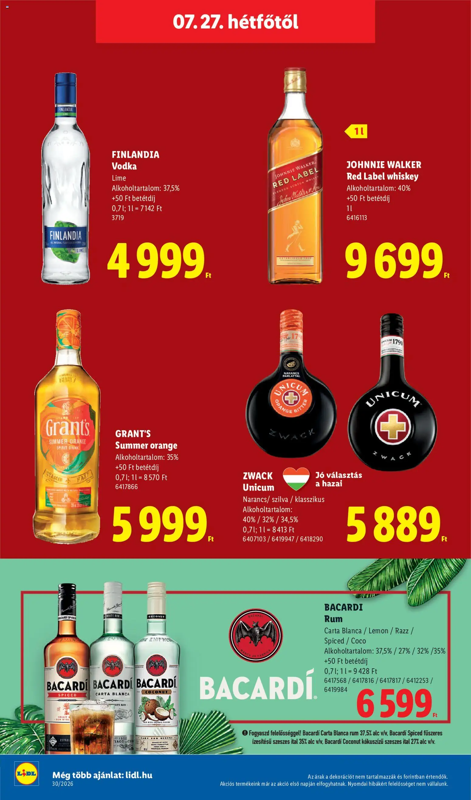 Lidl akciós ujság - amely érvényes a következő dátumtól: 2026.07.23. | Oldal: 68 | Termékek: Whiskey, Bacardi, Szilva, Vodka