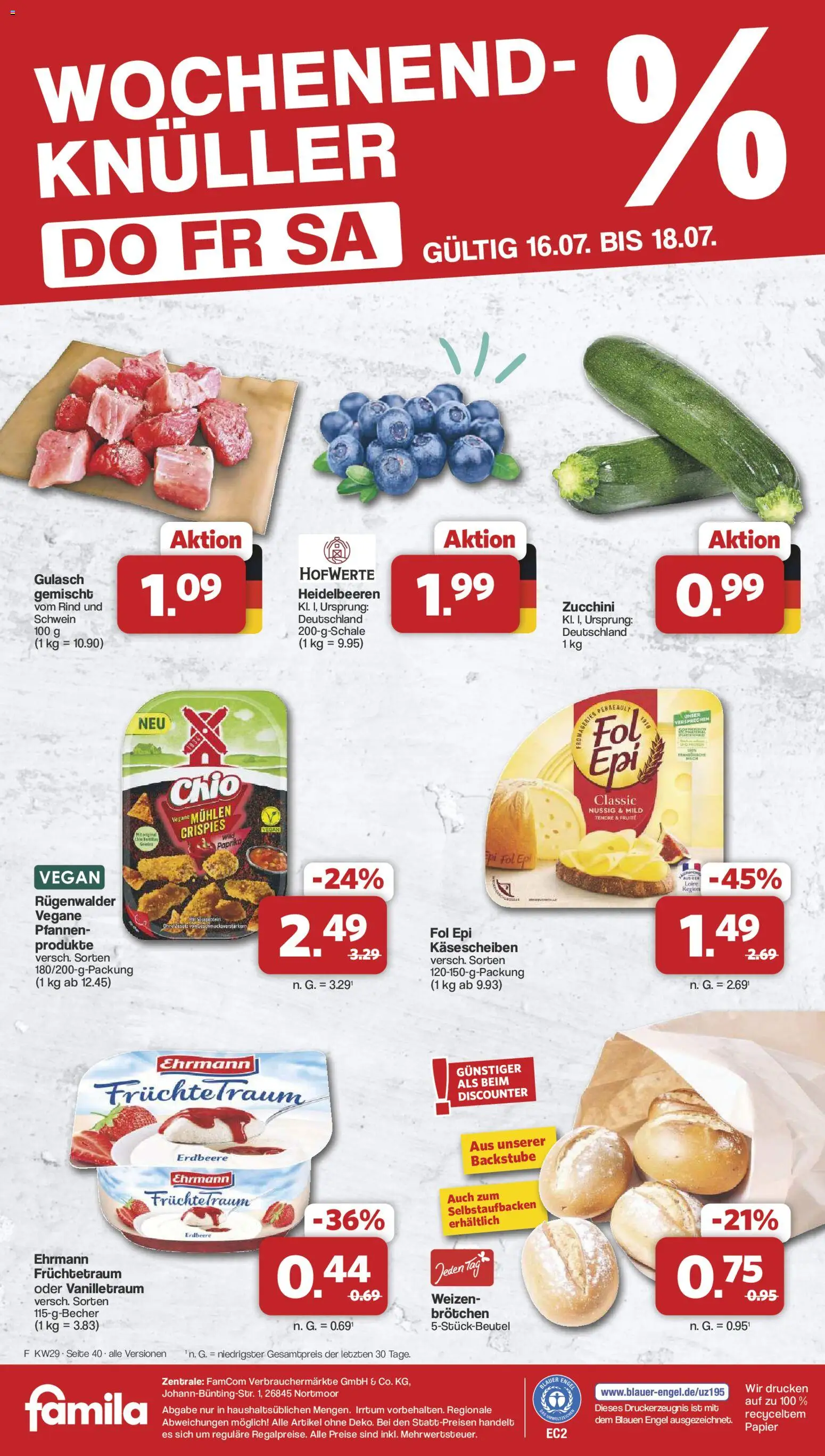 Famila Nordwest Prospekt – gültig ab 13.07.2026 | Seite: 40 | Produkte: Heidelbeeren, Paprika, Gulasch, Zucchini