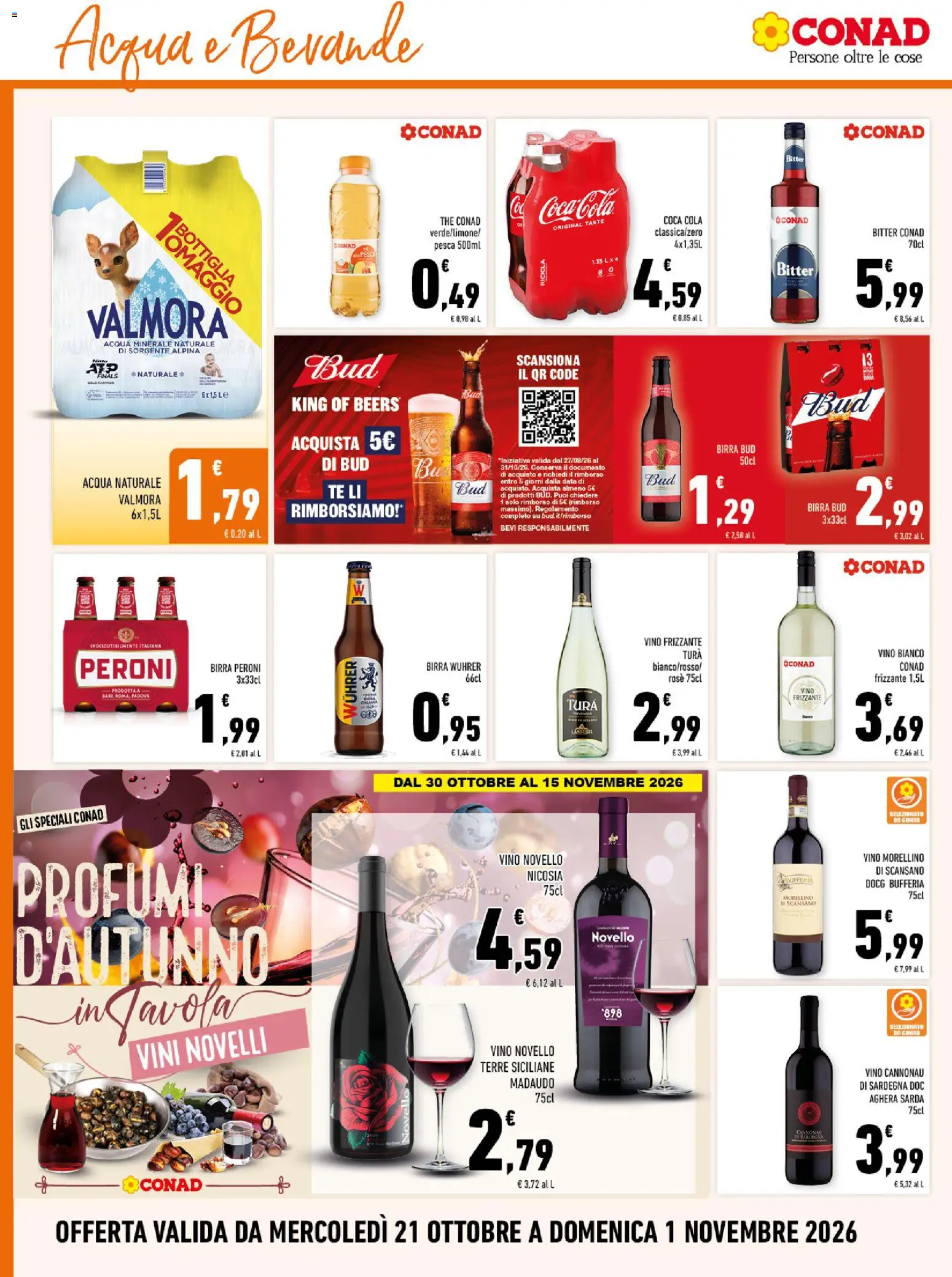 Volantino Conad del 21/10/2026 | Pagina: 12 | Prodotti: Bevande, The, Vino bianco, Birra Peroni