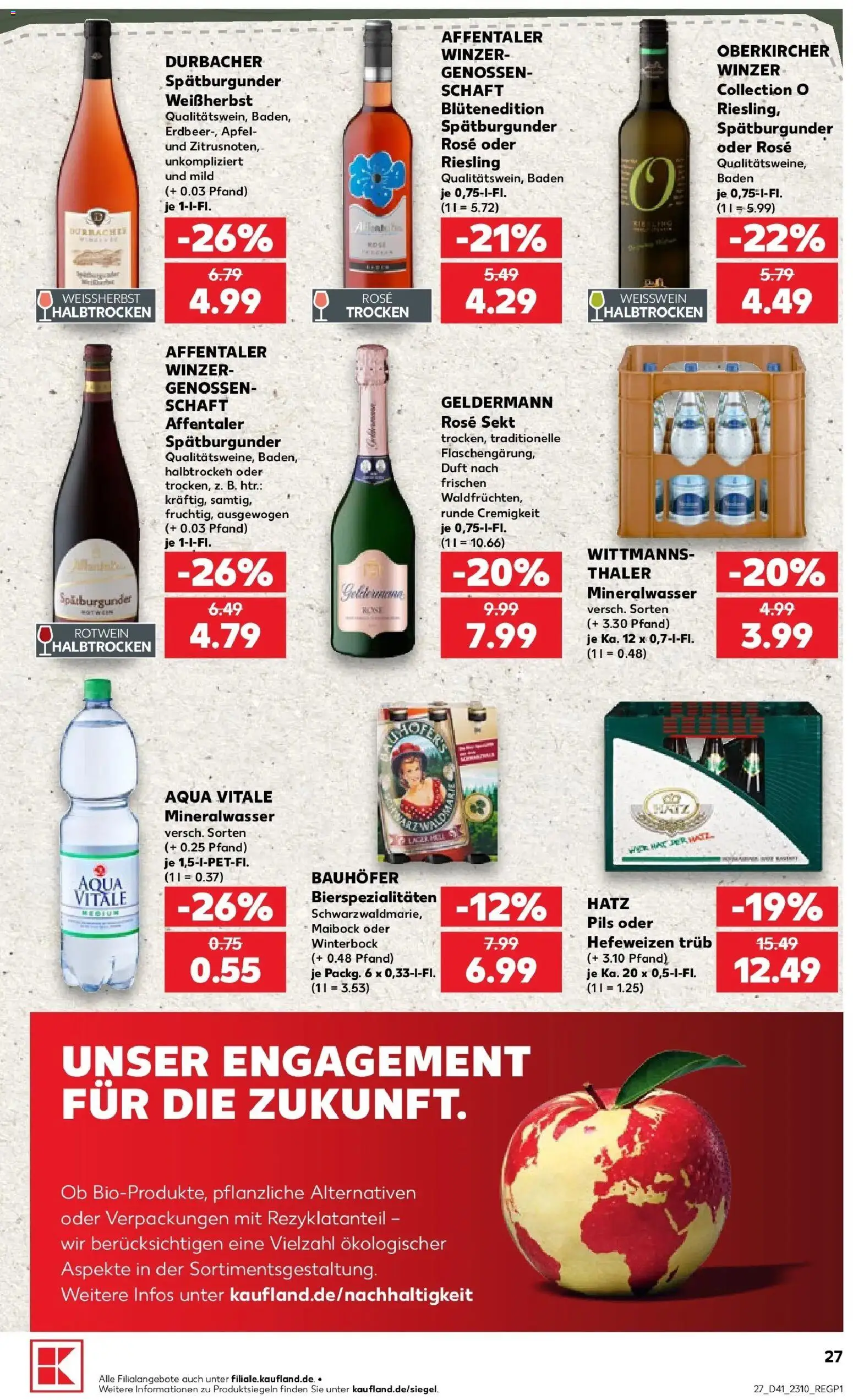 Prospekt Kaufland ab 08.10.2026 » Angebote Online zum Blättern | Seite: 27 | Produkte: Weißwein, Sekt, Äpfel, Mineralwasser