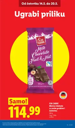 FIN CARRÉ Mlečna čokolada sa suvim grožđem i lešnicima, Mlečna čokolada sa suvim grožđem i lešnicima - pregled Lidl kataloga - važi od 14.05.2026 | Strana: 7