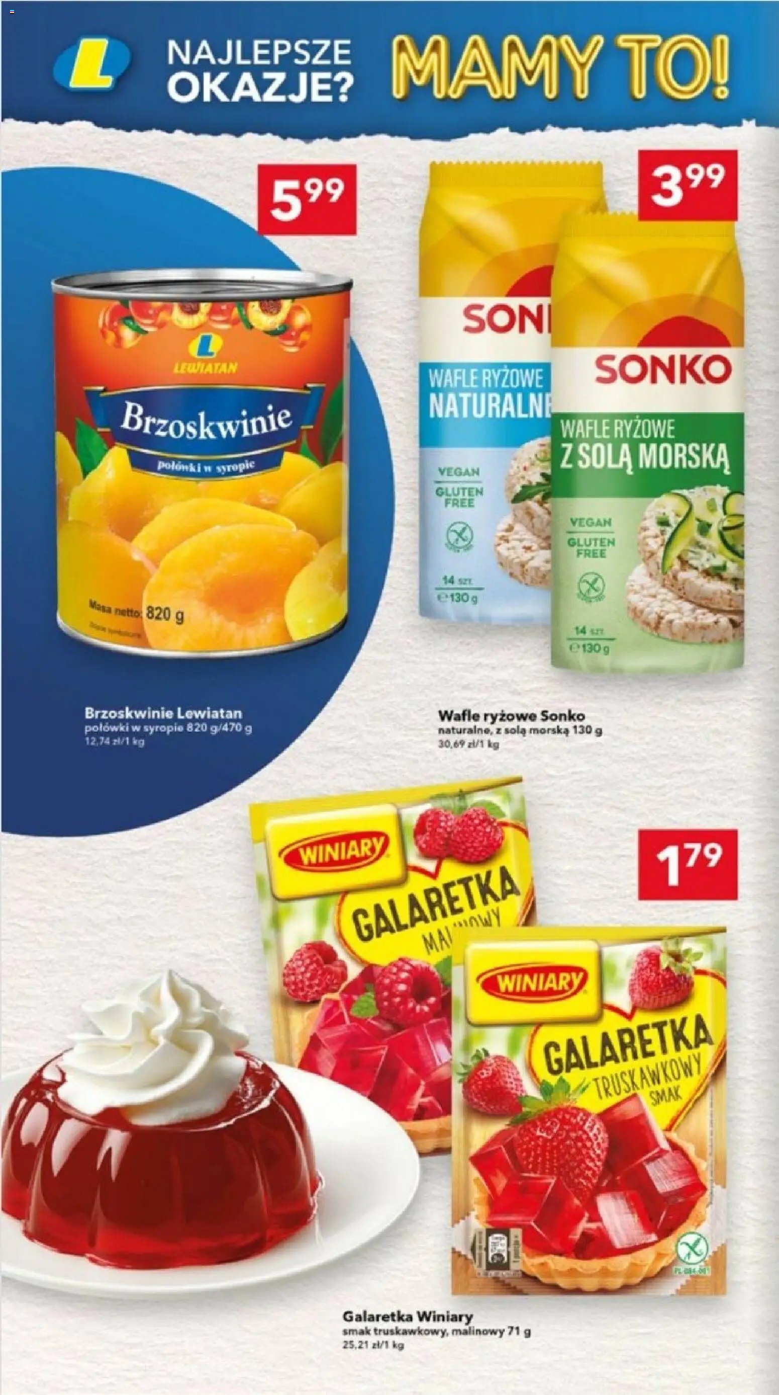 Lewiatan gazetka - Lublin od 21.05.2026 | Strona: 10 | Produkty: Galaretka, Wafle, Wafle ryżowe, Brzoskwinie