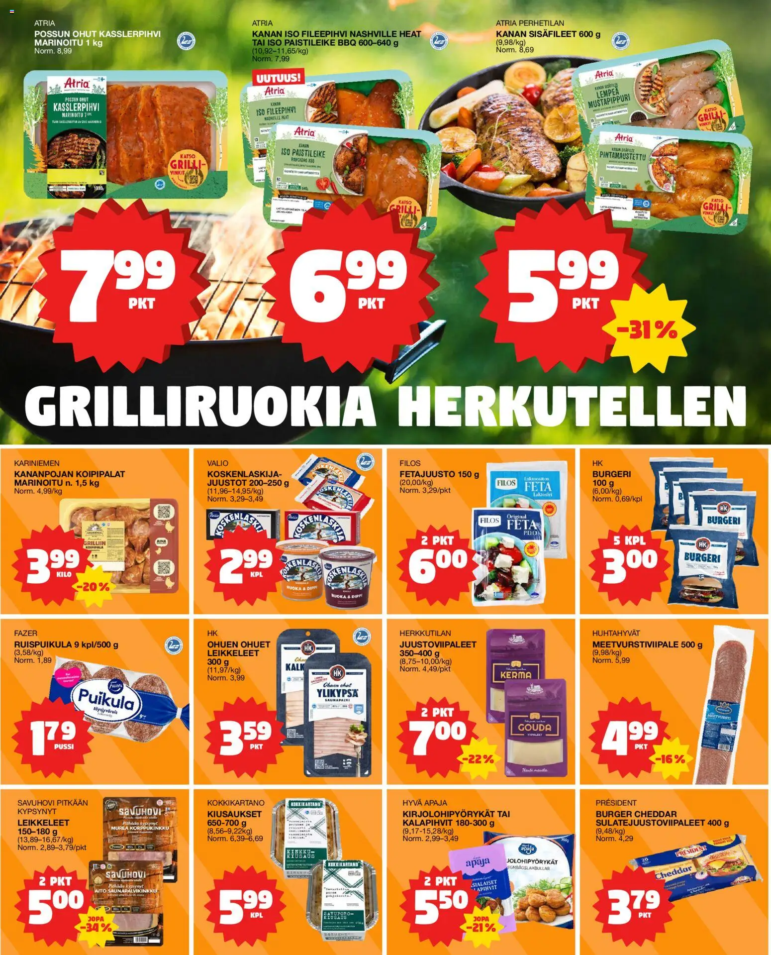 Tokmanni Ruokatarjoukset – voimassa 11.06.2026 alkaen | Sivu: 2 | Tuotteet: Grilli, Cheddar, Kinkku, Kerma