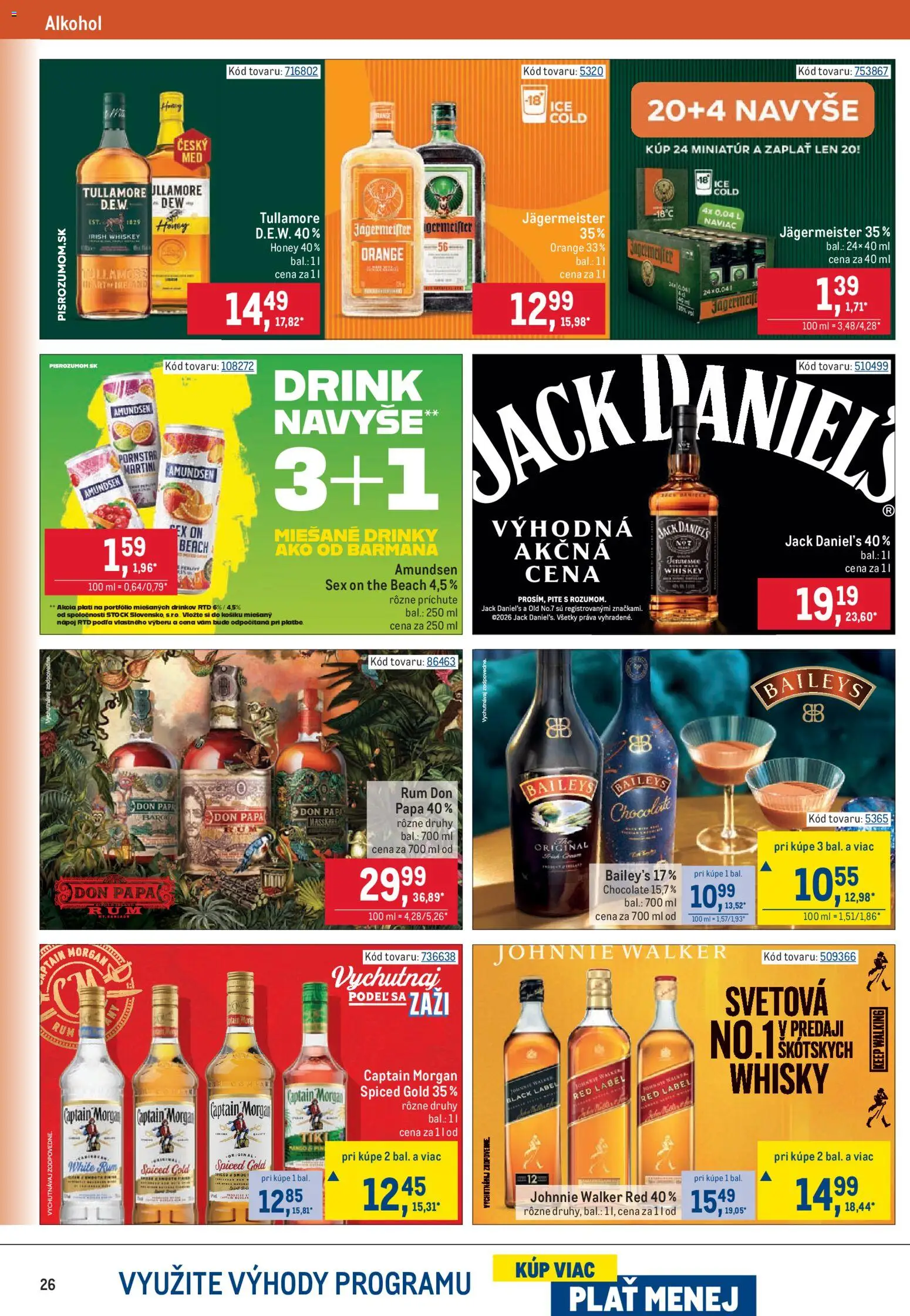 Nové Metro akcie – leták je platný od 09.09.2026 | Strana: 26 | Produkty: Don Papa, Whisky, Rum, Jack Daniel's