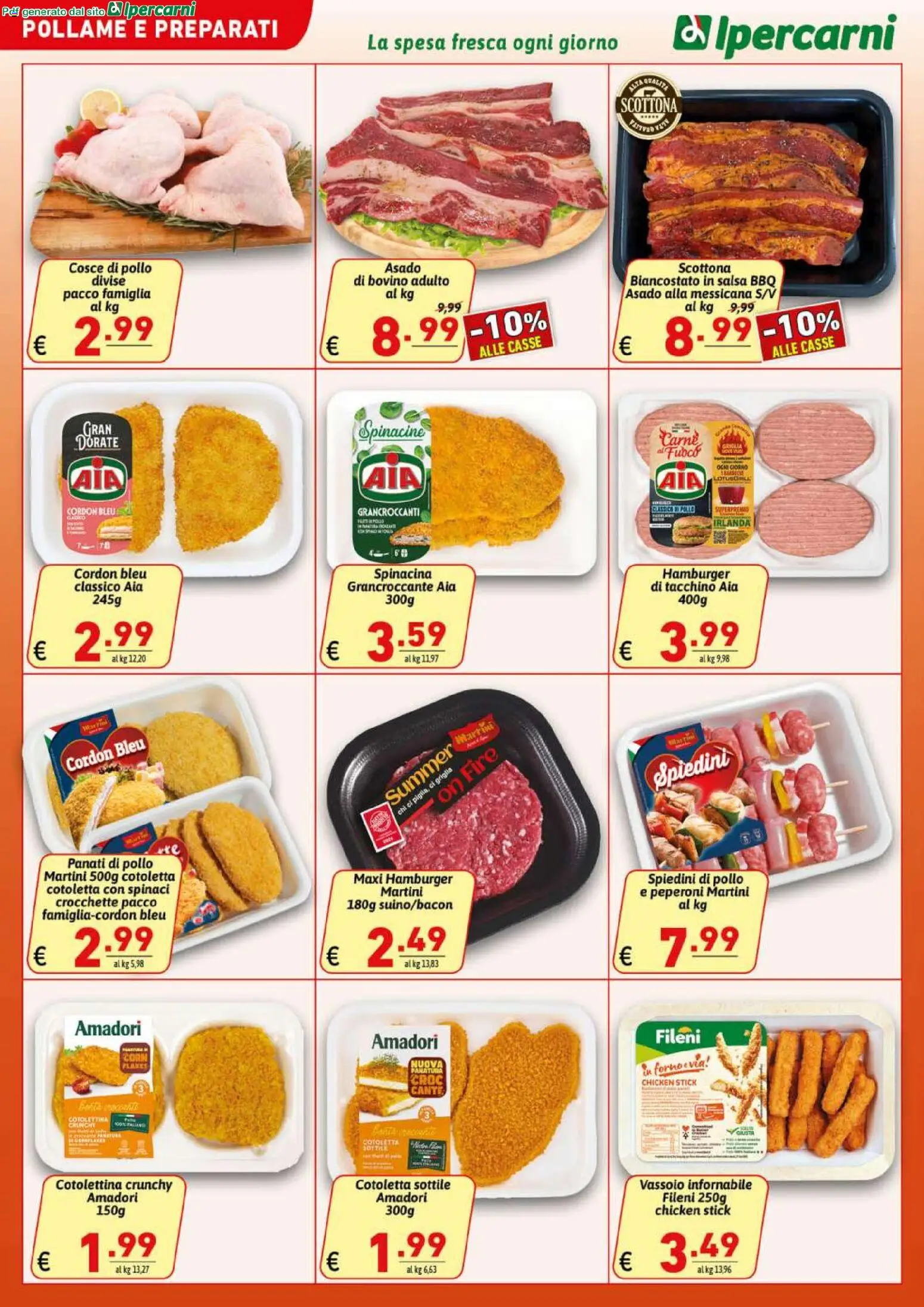 Volantino Ipercarni del 10.06.2026 | Pagina: 4 | Prodotti: Pollo, Tacchino, Hamburger, Cosce di pollo
