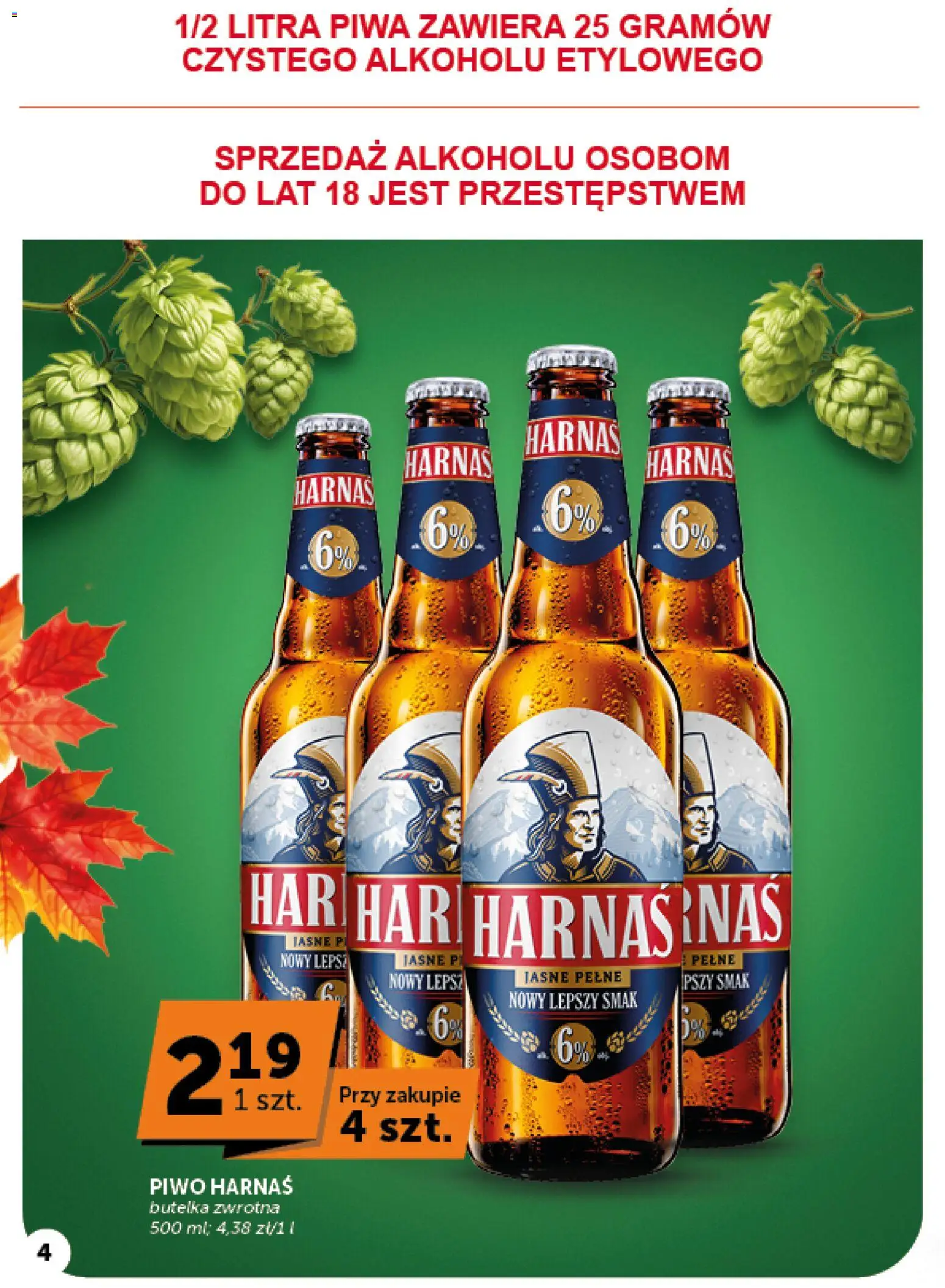 Groszek gazetka - Minimarket od 15.10.2026 | Strona: 4 | Produkty: Piwo Harnaś, Harnaś, Piwo