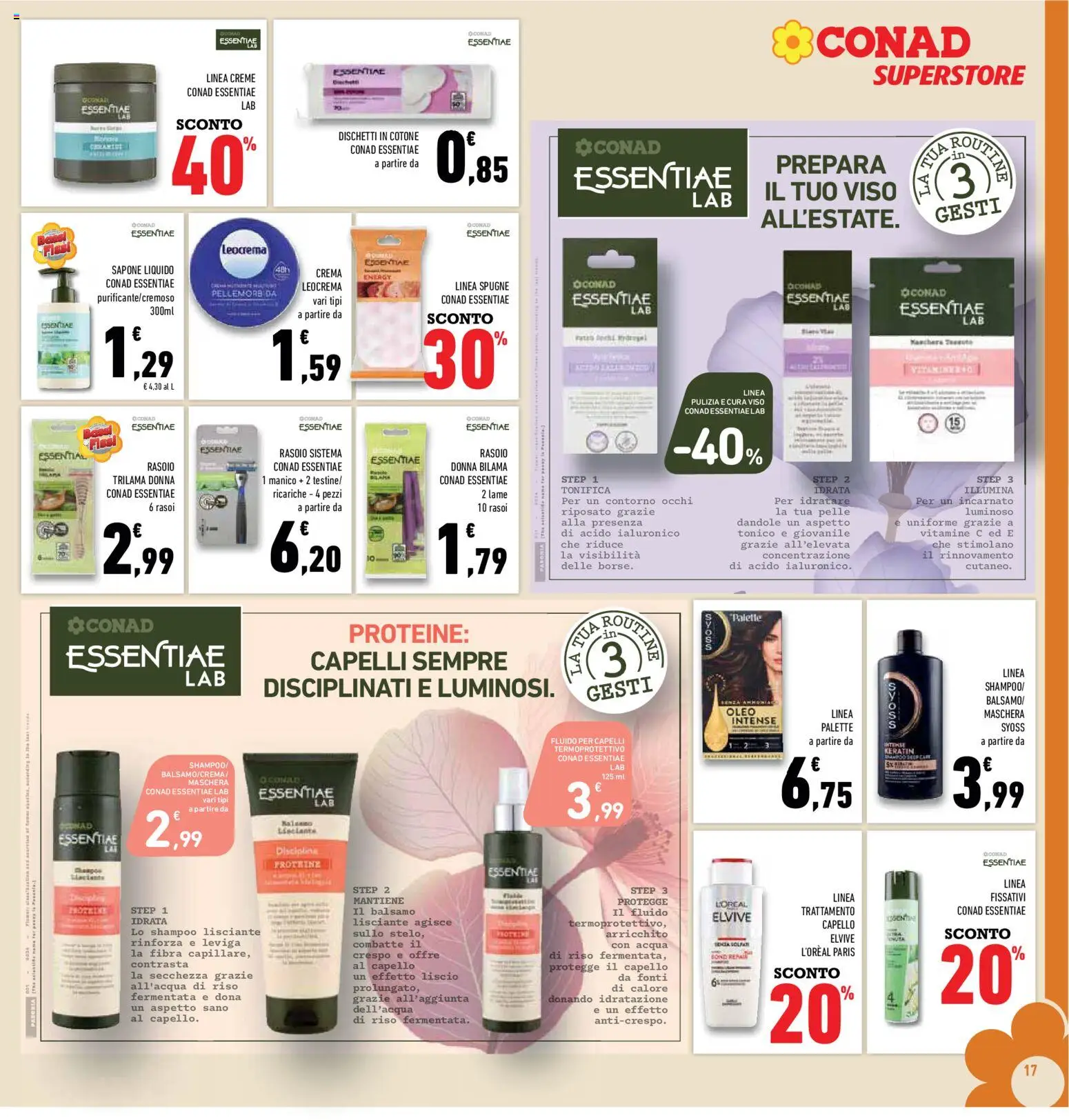 Volantino Conad del 04.06.2026 | Pagina: 17 | Prodotti: Shampoo, Crema, Rasoio, Sapone