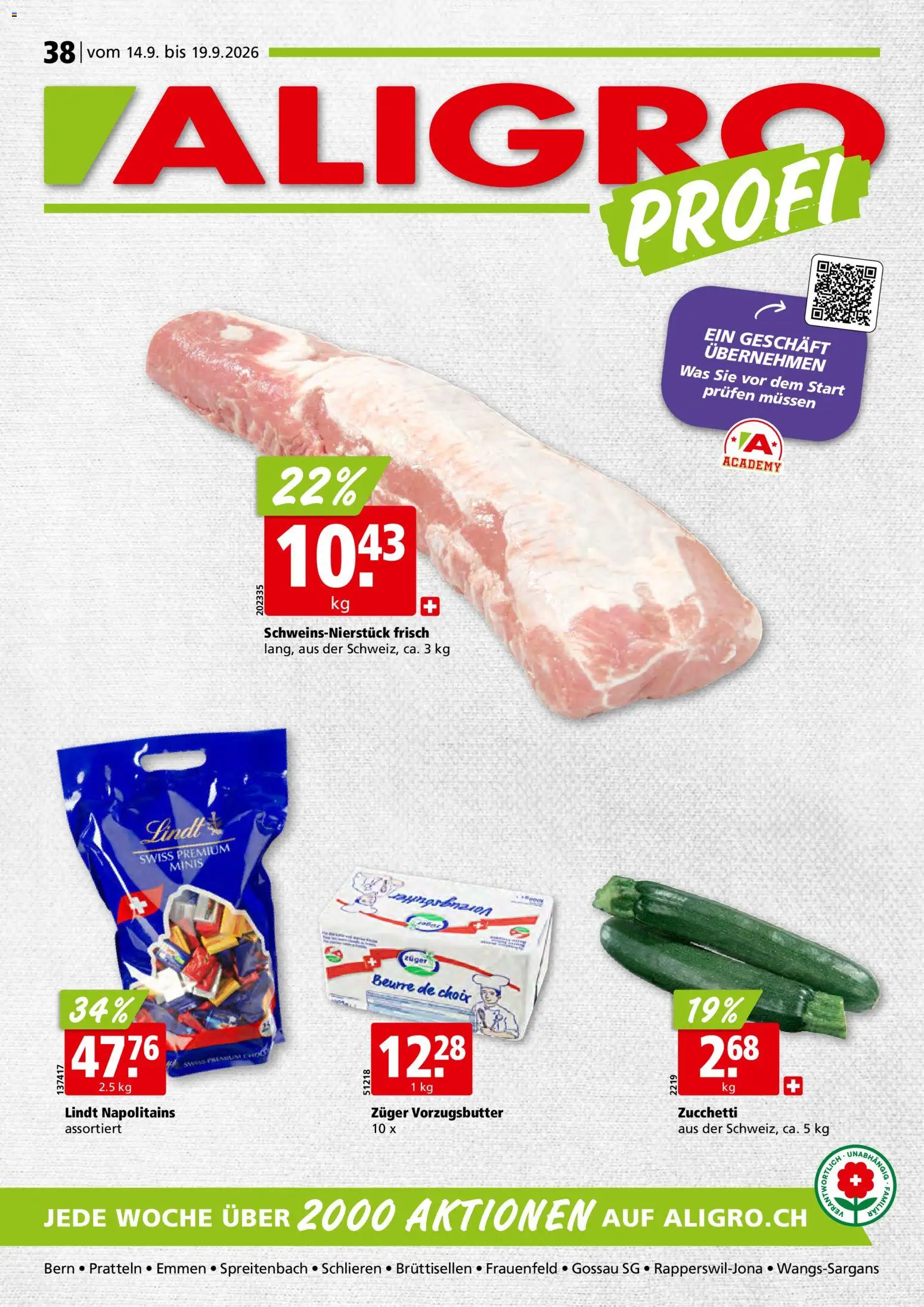 Aligro aktionen Schlieren, Gossau SG, Frauenfeld, Rapperswil-Jona, Sargans, Bern – gültig ab 14.09.2026 | Seite: 1