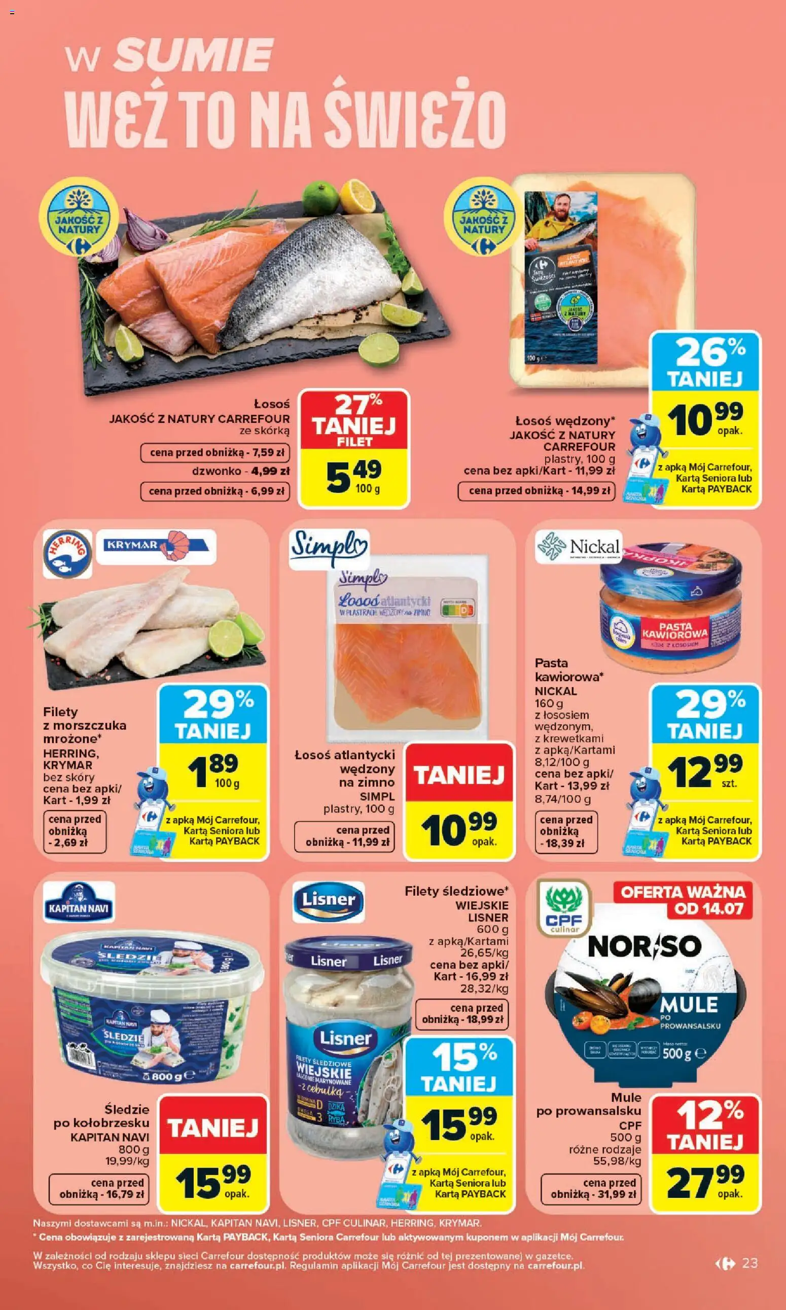 Carrefour gazetka od 13.07.2026 | Strona: 25 | Produkty: Karta, Łosoś atlantycki, Mule, Ryba
