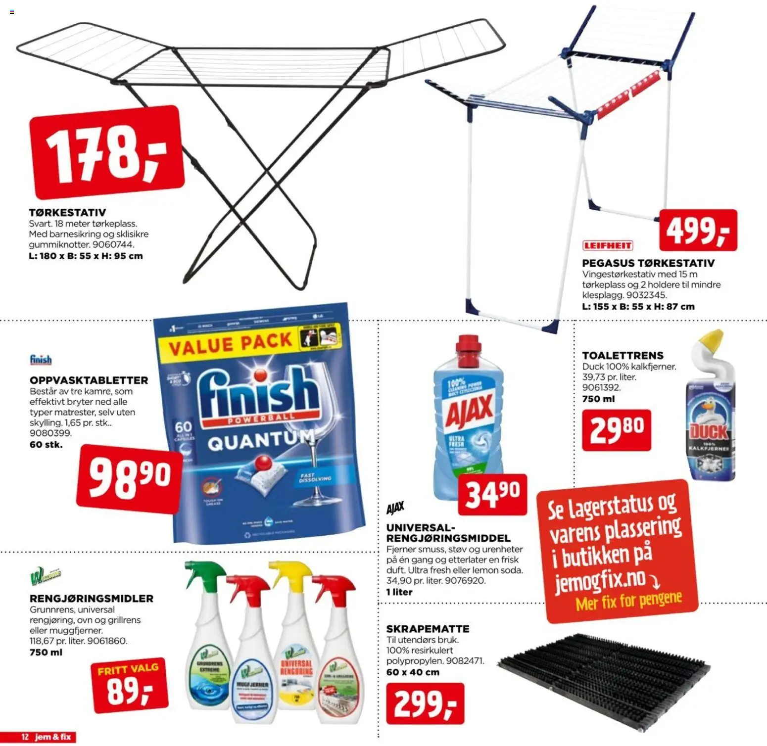 {H1} | Side: 12 | Produkter: Tørkestativ, Oppvasktabletter, Rengjøringsmidler, 1