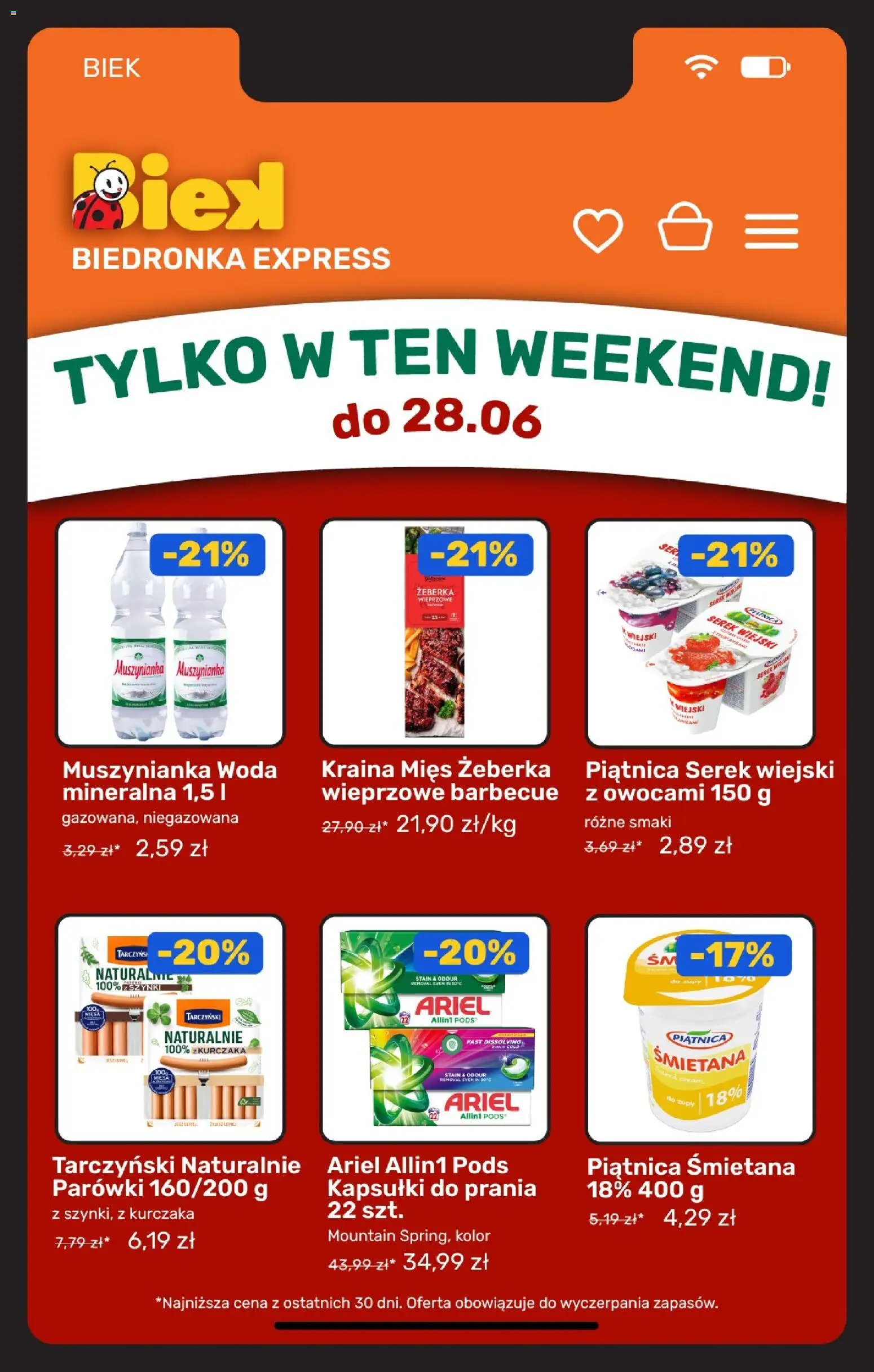 Biedronka gazetka - Biek od 26.06.2026 | Strona: 5 | Produkty: Żeberka wieprzowe barbecue, Ariel, Kapsułki do prania, Woda