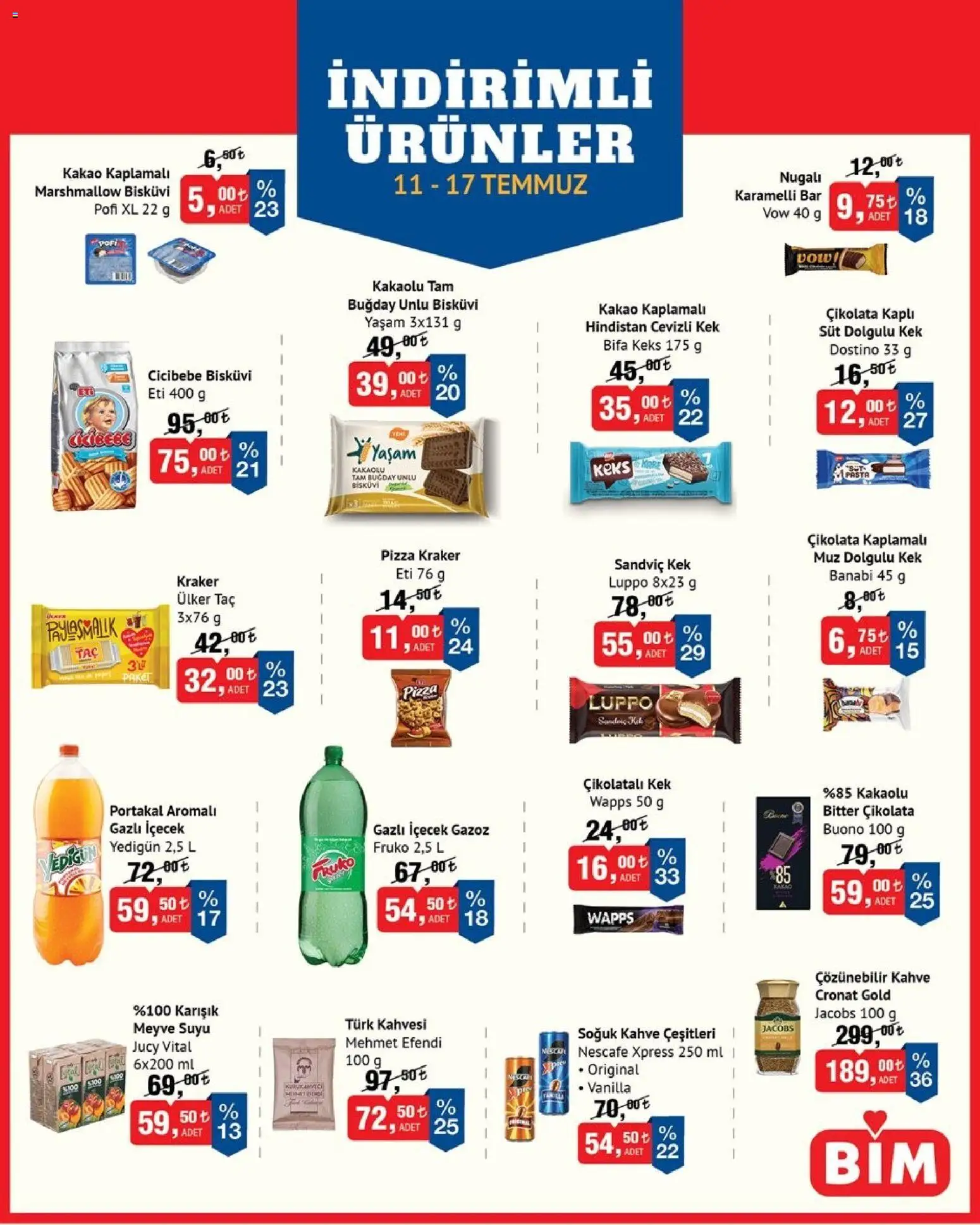 BİM Katalog - 11 Temmuz 2026 tarihinden itibaren geçerlidir | Sayfa: 1 | Ürünler: Süt, Çikolata, Gazlı içecek, Bisküvi