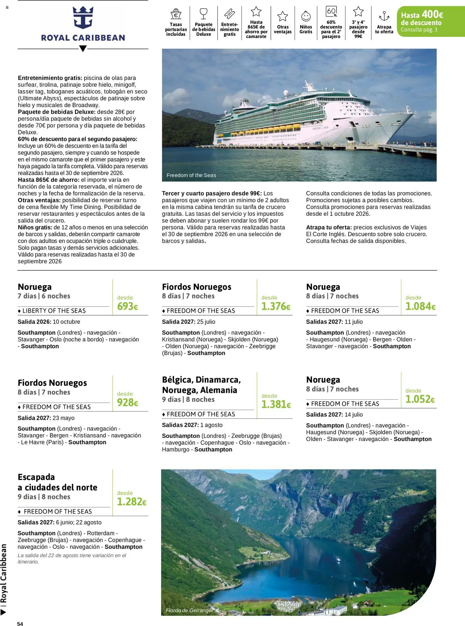 Viajes El Corte Inglés Crucero fantástico │ válido desde el 14/09/2026 | Página: 54 | Productos: Bebidas, Navegación, Alcohol, Piscina