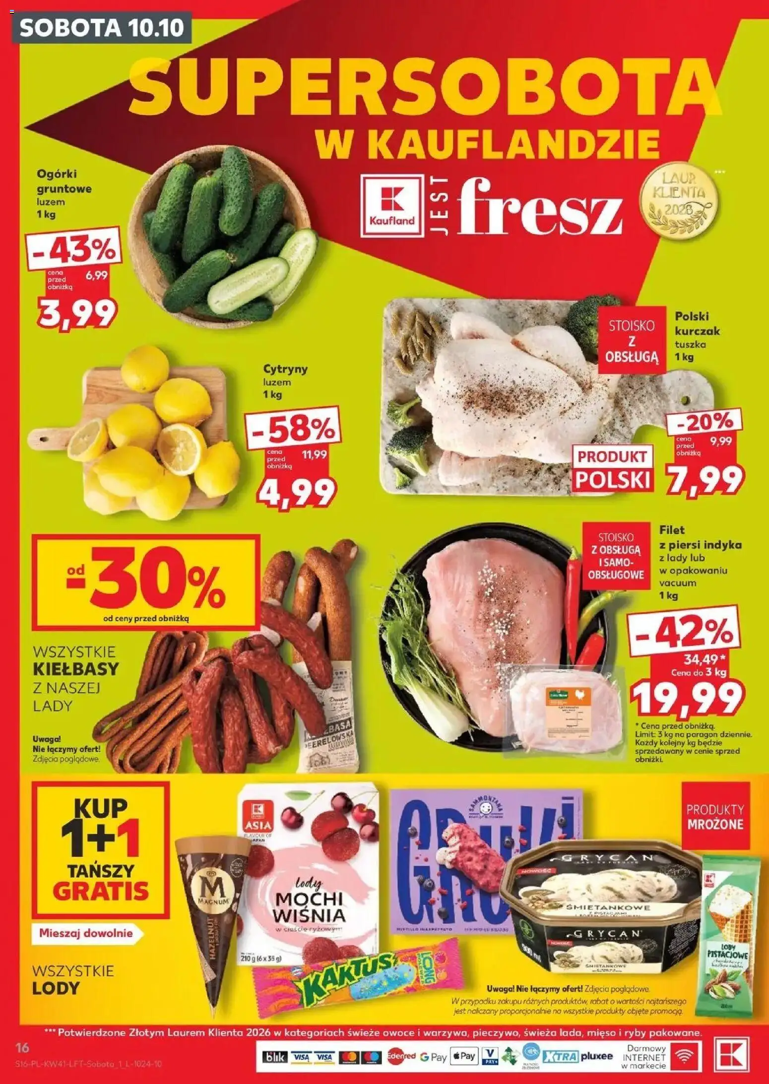 Kaufland aktualna gazetka od 08.10.2026 - od jutra PDF | Strona: 16 | Produkty: Mochi, Filet, Lody Kaktus, Ogórki