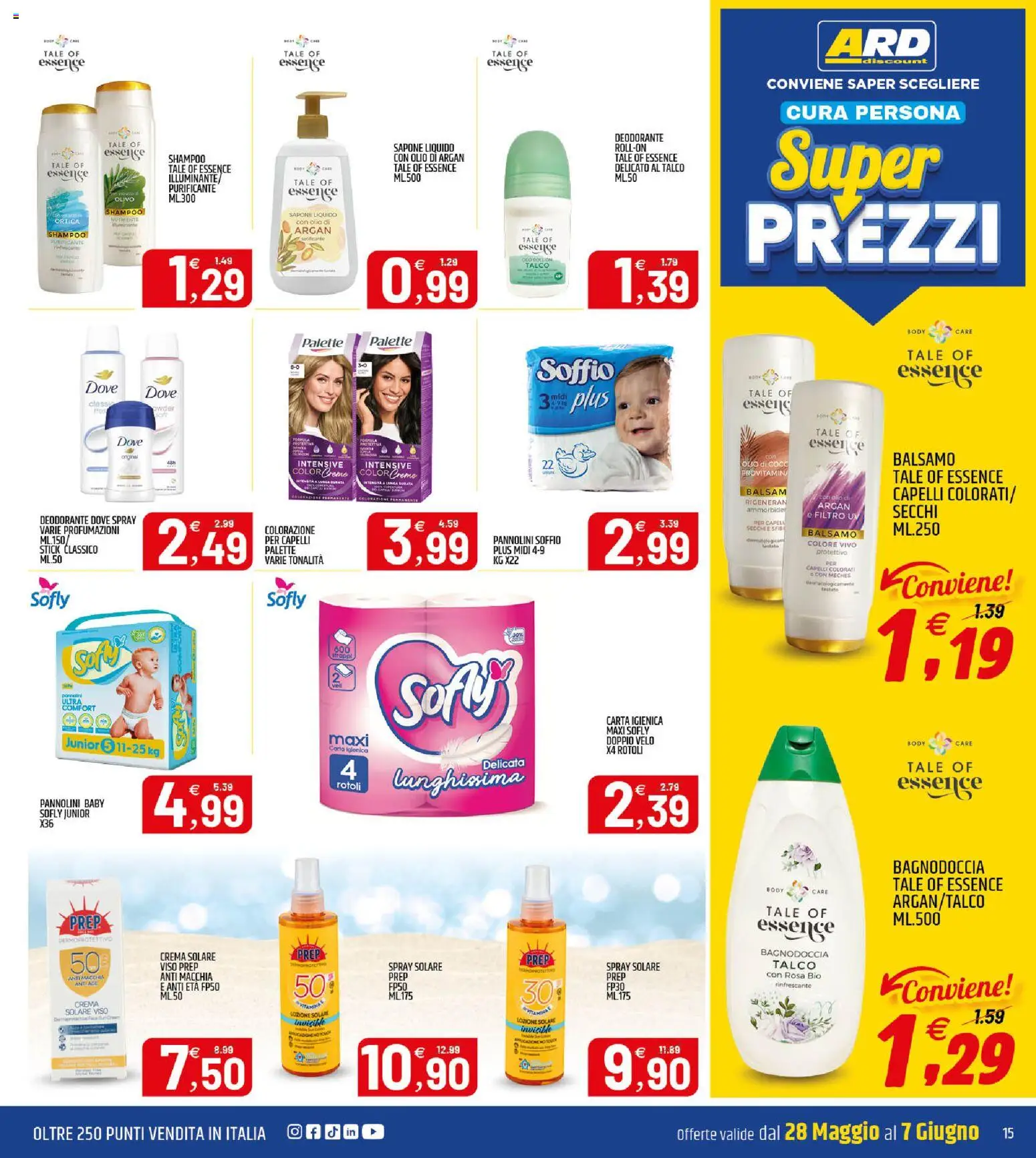 Volantino ARD Discount del 28.05.2026 | Pagina: 15 | Prodotti: Crema solare, Sapone, Talco, Olio