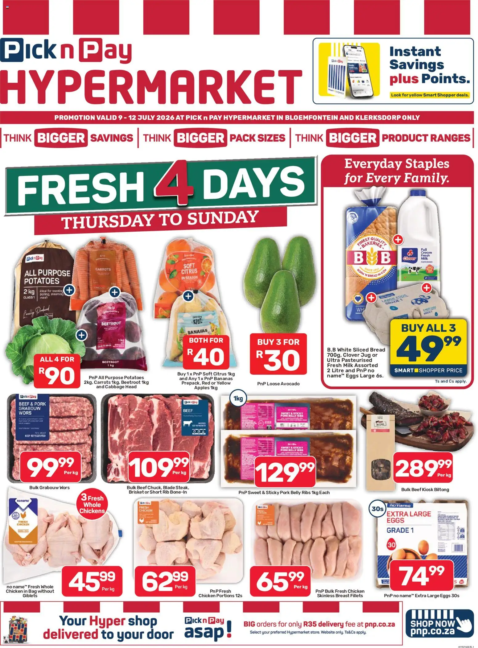 New Pick n Pay catalogue – valid from 09/07/2026 | Page: 1 | Products: Milk, Chicken, Bananas, Cream