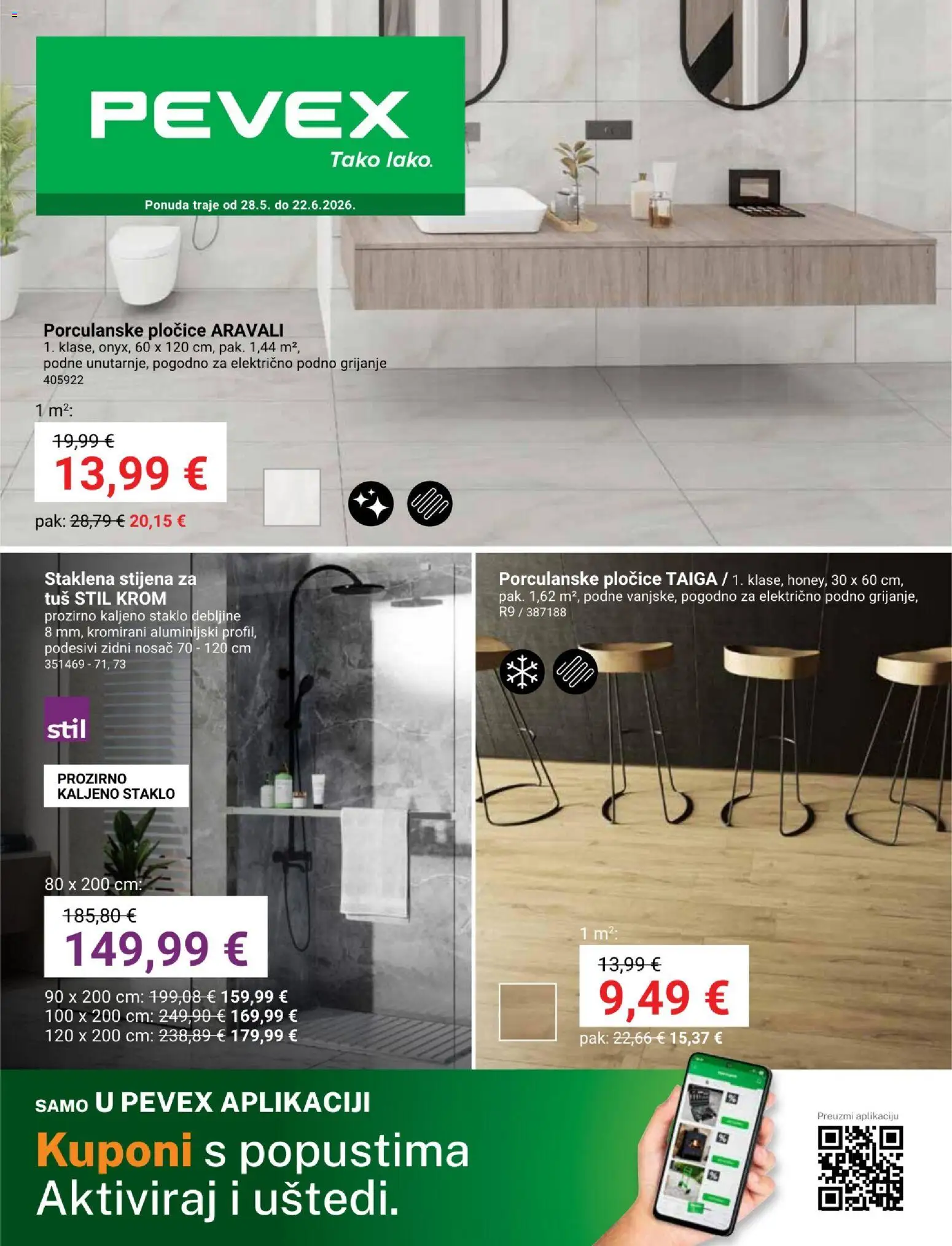 Pevex katalog | vrijedi od 28.05.2026 | Stranica: 1 | Proizvodi: Tuš, Pločice