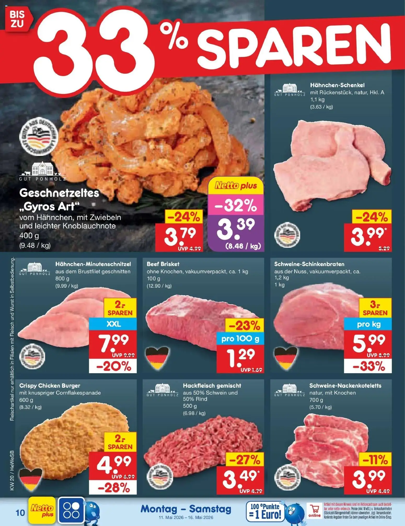 Netto Marken-Discount Prospekt Hamburg	 – gültig ab 10.05.2026 | Seite: 11 | Produkte: Hahnchenschenkel, Zwiebeln, Wurst, Hackfleisch