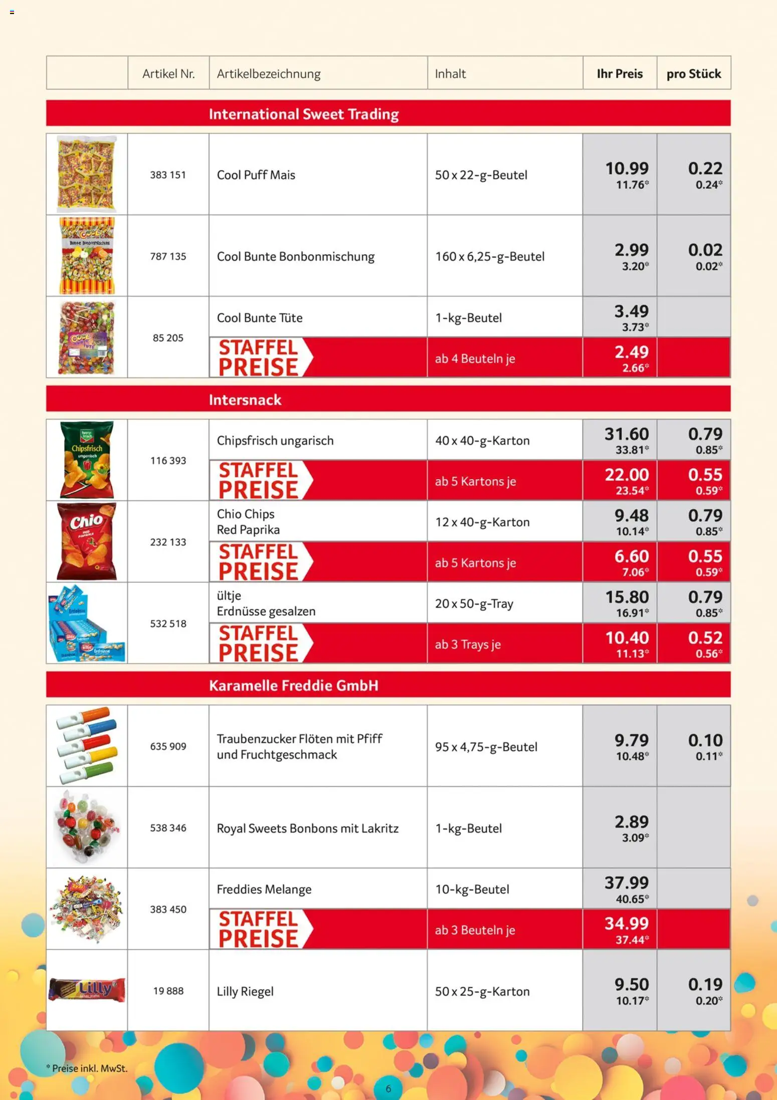 Selgros Karnevalsortiment – gültig ab 05.10.2026 | Seite: 6 | Produkte: Mais, Erdnüsse, Paprika, Chips
