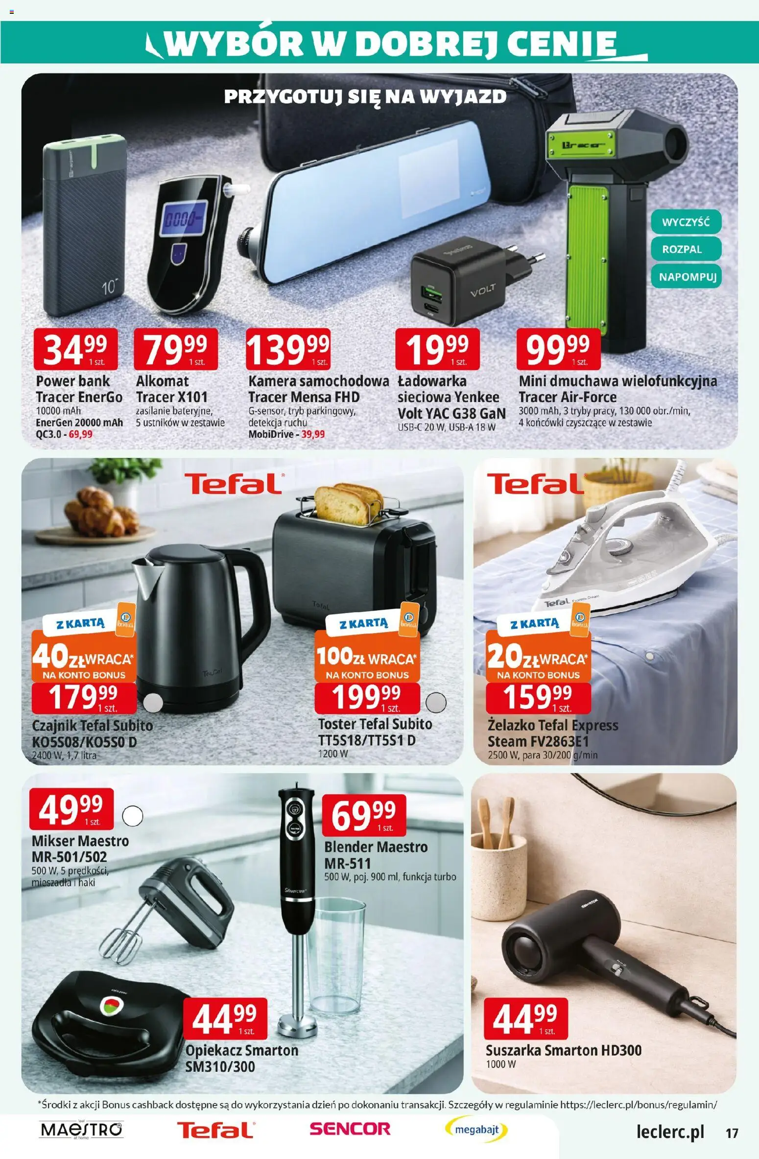 E.Leclerc gazetka - Radom od 10.03.2026 | Strona: 17 | Produkty: Suszarka, Czajnik, Opiekacz, Kamera samochodowa