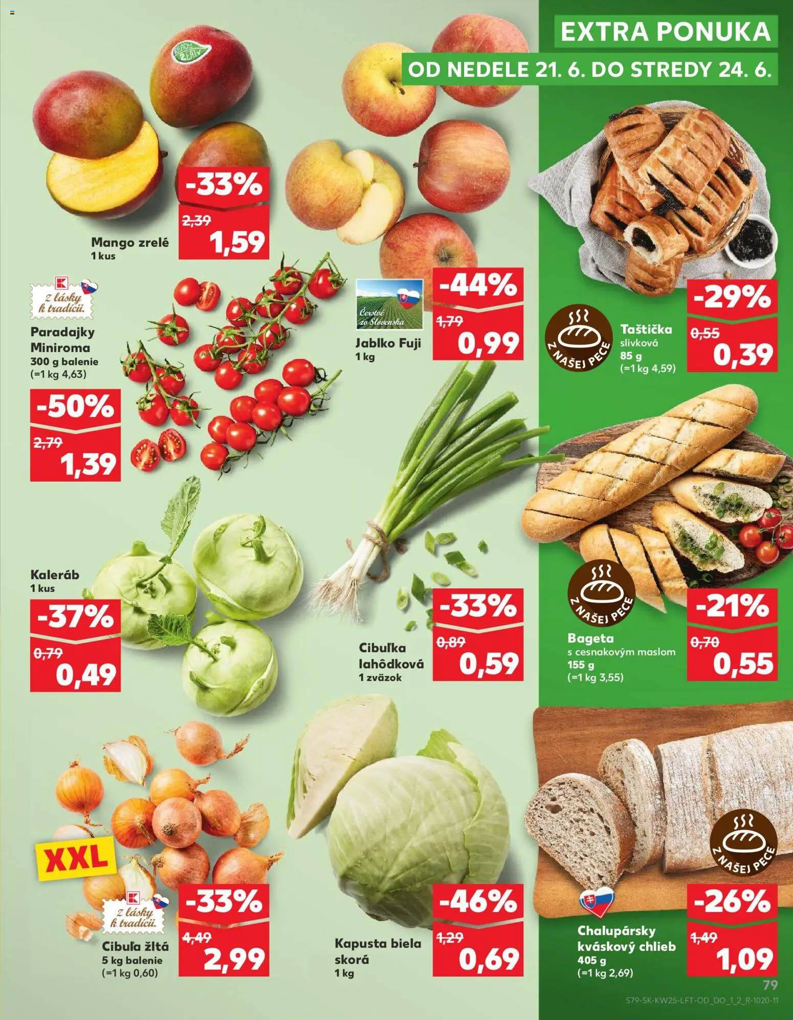 Nové Kaufland akcie – leták je platný od 18.06.2026 | Strana: 79 | Produkty: Paradajky, Apple, Cibuľa, Mango