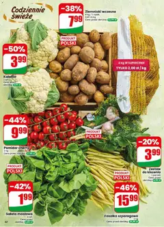 Pogląd oferty "Ziemniaki wczesne, Ziemniaki wczesne 4 kg / 1 opak." - ważna od 17.06.2026 | Strona: 42 | Produkty: Kalafior, Pomidor cherry, Fasolka szparagowa, Ziemniaki