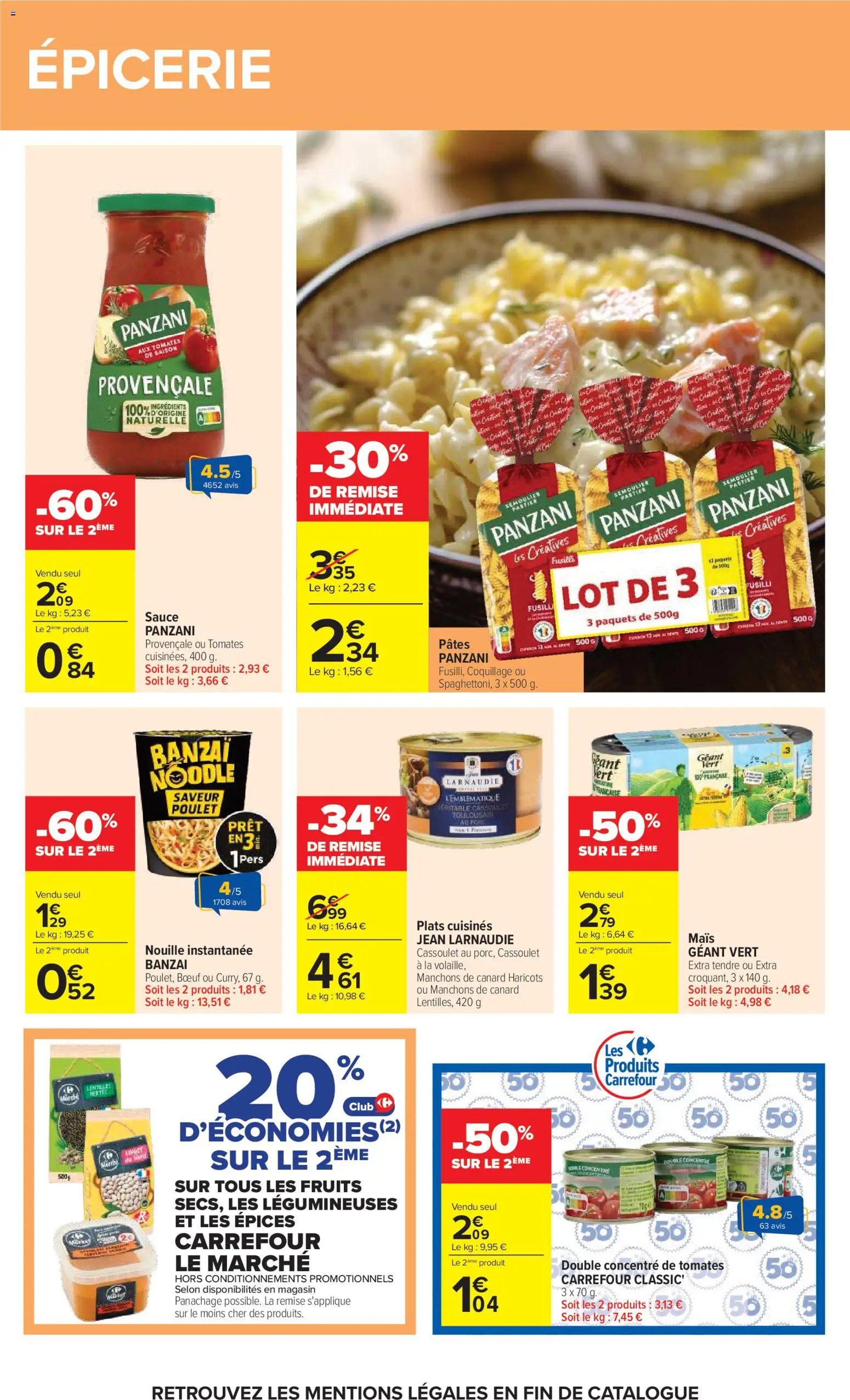 {H1} | Page: 42 | Produits: Fusilli, Mais, Tomates, Pâtes