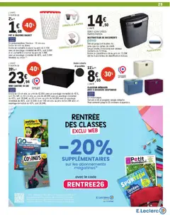 E.Leclerc - Prévisualisation de E.Leclerc Rentree des classes valide à partir de 28/07/2026 | Page: 29 | Produits: Plastifieuse, Clé, Corbeille, Destructeur de documents
