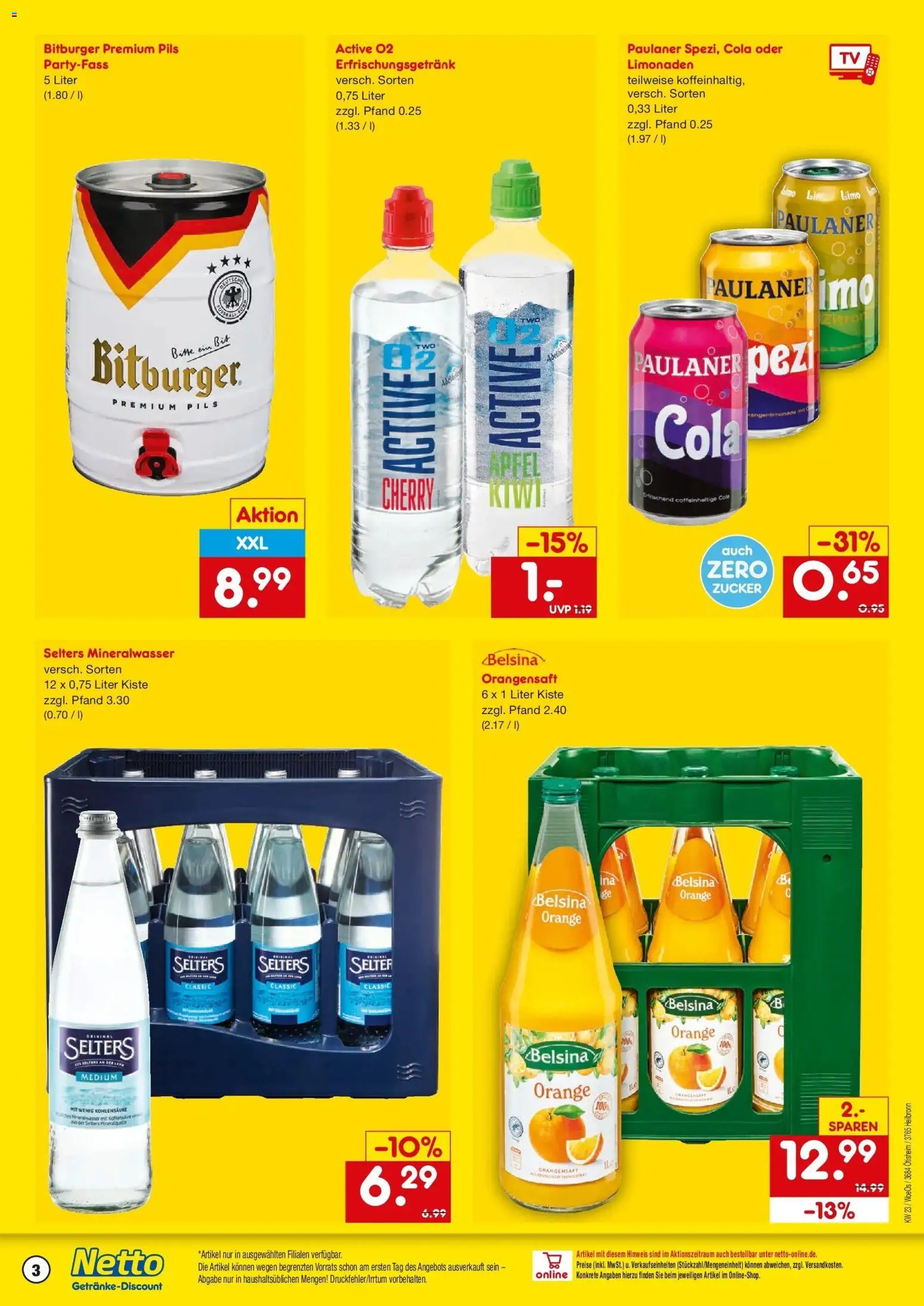 Netto Marken-Discount Prospekt Heilbronn – gültig ab 01.06.2026 | Seite: 3 | Produkte: Pils, Orangensaft, Mineralwasser, Paulaner