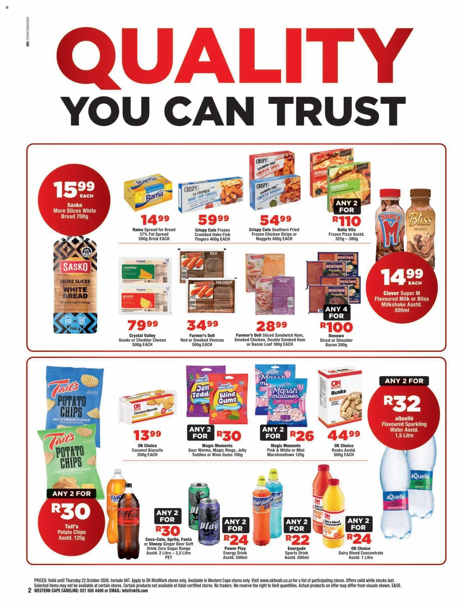 New OK Foods catalogue – valid from 14/10/2026 | Page: 2 | Products: Frozen pizza, Spread, Energy drink, Cream