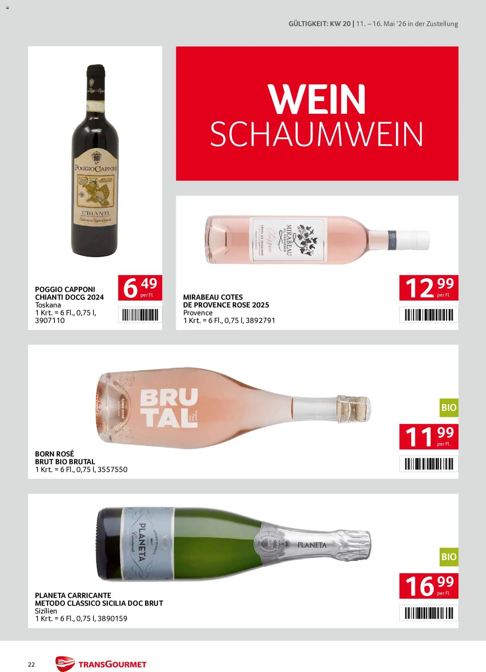 Transgourmet Zustellaktion gültig ab 11.05.2026 | Seite: 22 | Produkte: Wein
