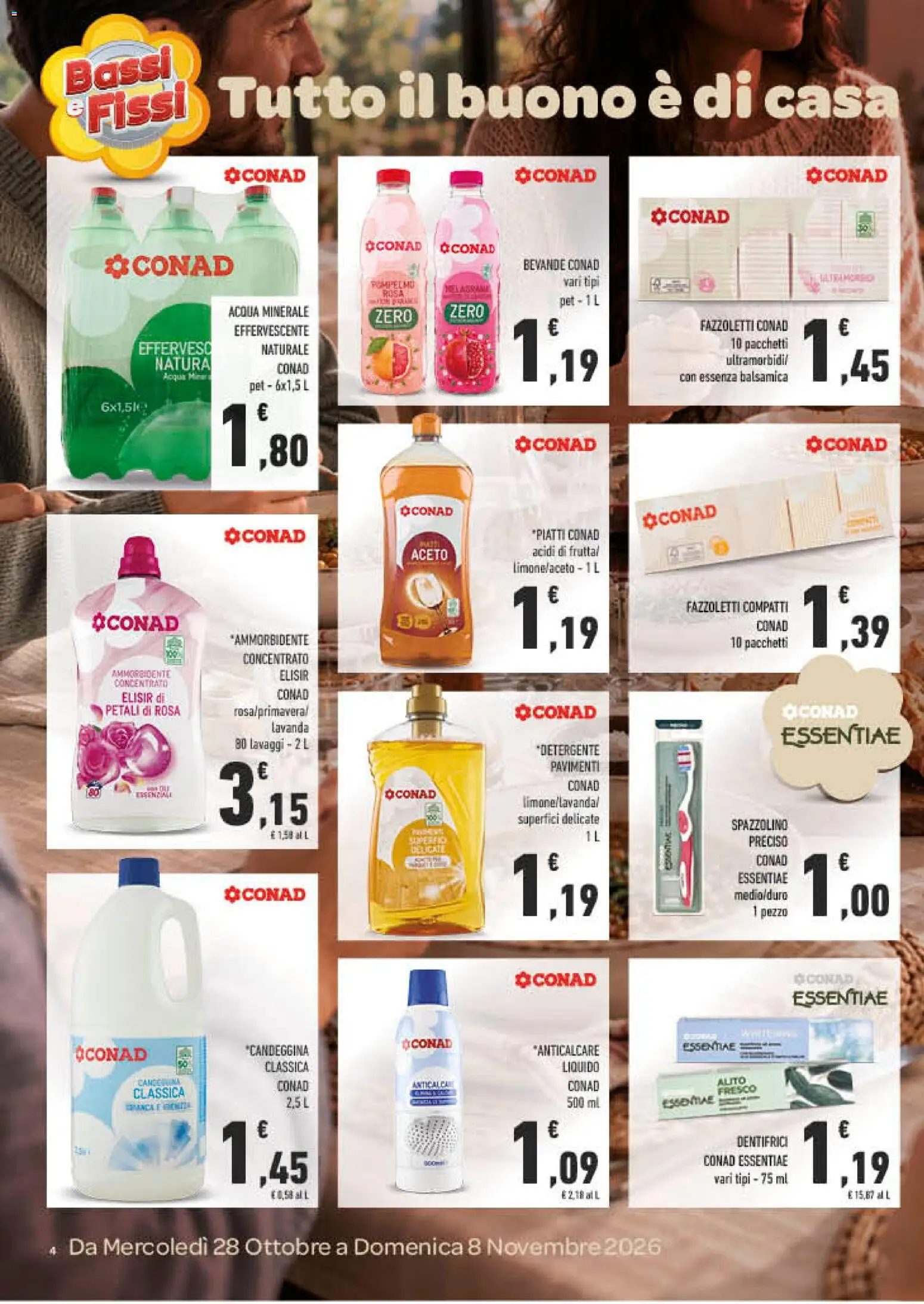 Volantino Conad del 28/10/2026 | Pagina: 4 | Prodotti: Acqua, Bevande, Frutta, Acqua minerale