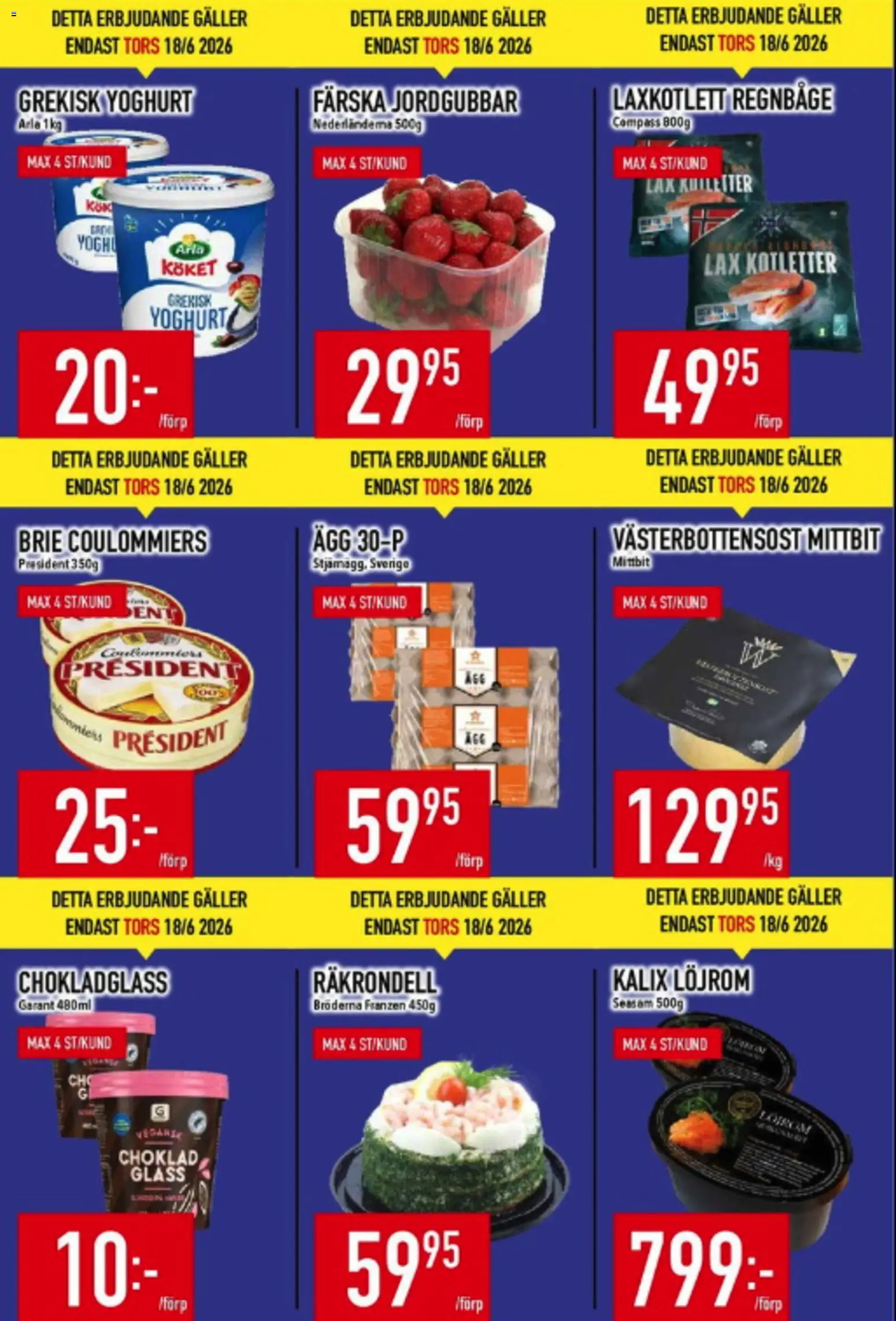Matdax reklamblad aktuell från 15.06.2026 | Sida: 4 | Produkter: Galler, Yoghurt, Choklad, Jordgubbar