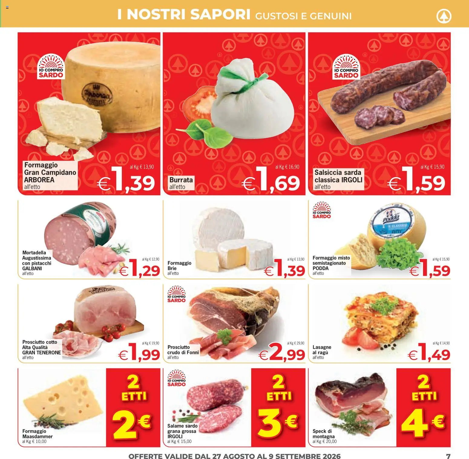 Volantino Despar del 27/08/2026 | Pagina: 7 | Prodotti: Prosciutto Cotto, Salame, Formaggio, Salsiccia