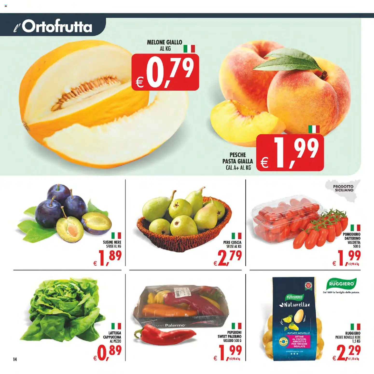 Volantino Decò del 11/08/2026 | Pagina: 14 | Prodotti: Peperoni, Melone, Vassoio, Pesche