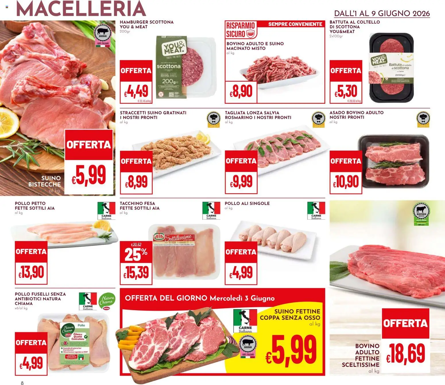 Volantino Pan del 01.06.2026 | Pagina: 8 | Prodotti: Bovino, Suino, The, Macinato