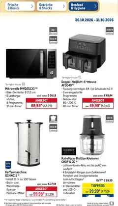 Metro Prospekt ab 26.10.2026 gültig | Seite: 40 | Produkte: Mikrowelle, Kaffeemaschine, Ladekabel