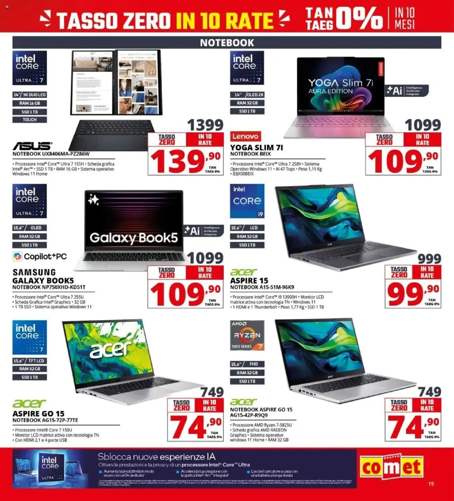 Volantino Comet del 10.04.2026 | Pagina: 19 | Prodotti: Notebook, USB, Batteria, Samsung