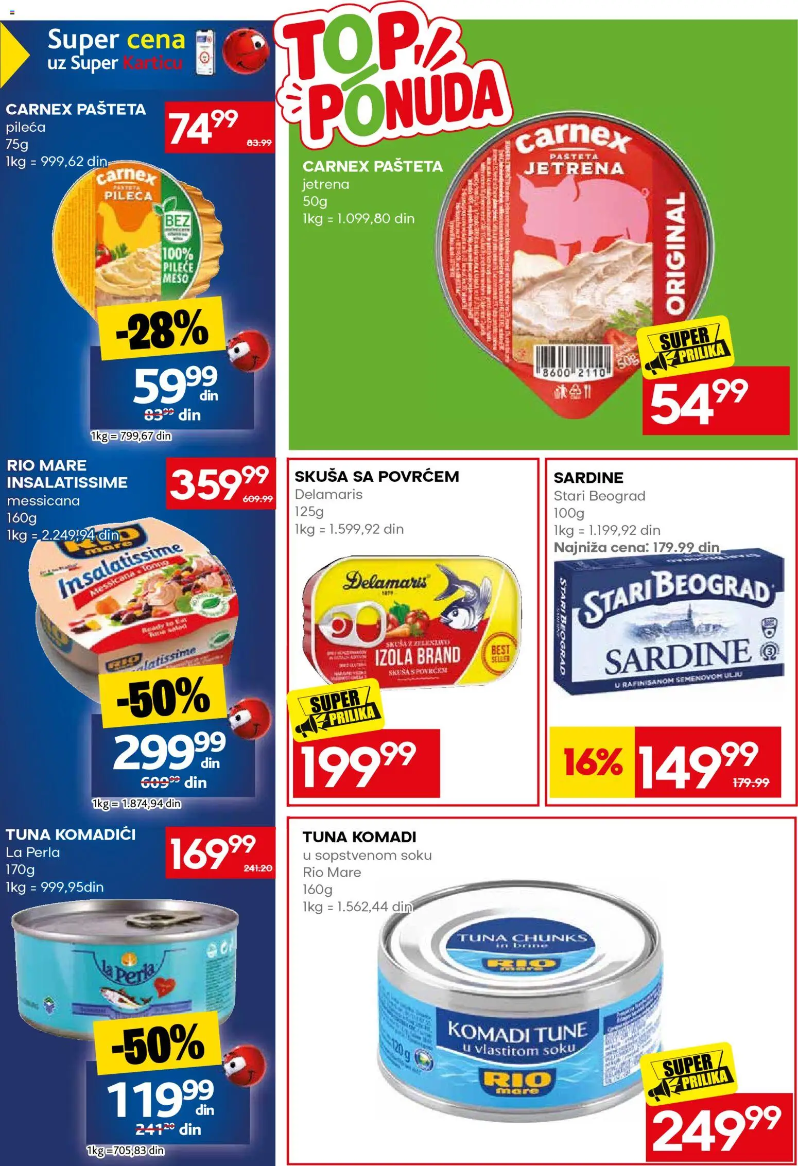 Mercator katalog - važi od 31.08.2026 | Strana: 34 | Proizvode: Tuna, Pileće meso, Skuša, Pašteta