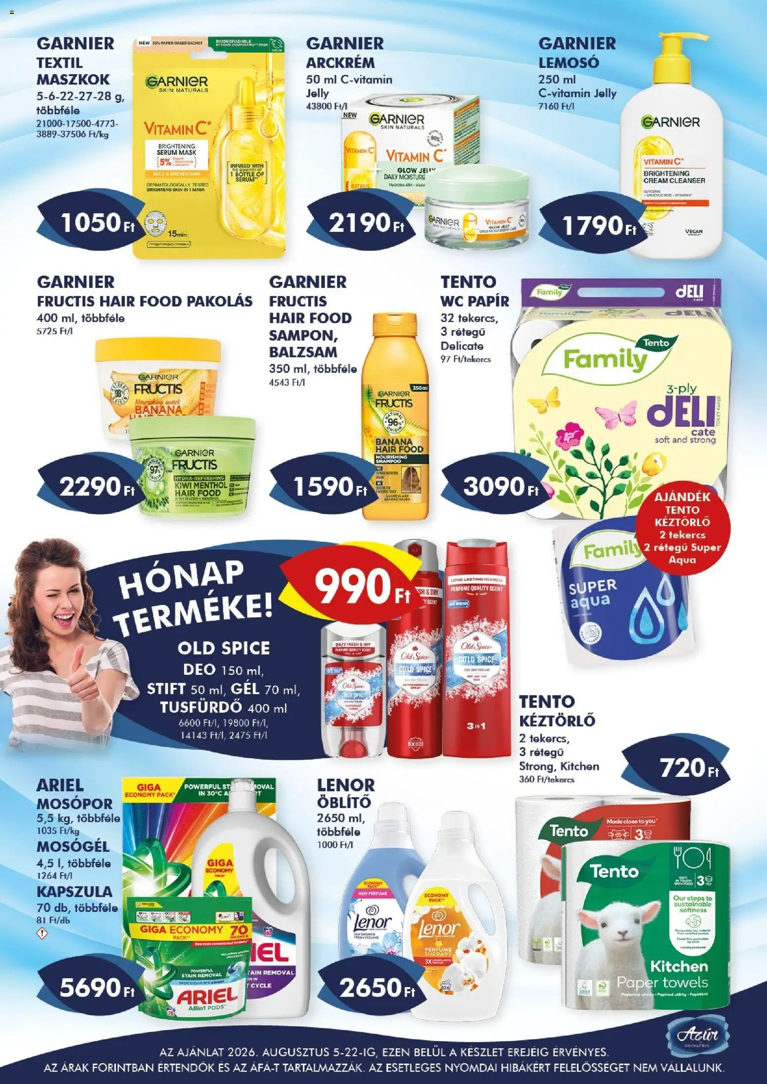 Azur akciós ujság - amely érvényes a következő dátumtól: 2026.08.05. | Oldal: 3 | Termékek: Ariel, Arckrém, Vitamin c, Wc papir